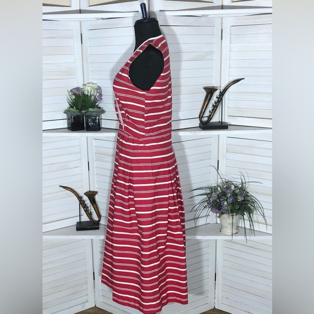 Vintage 80s red white full 50s Lucy nautical cotton midi dress S Size S / US 4 / IT 40 - 3 Thumbnail