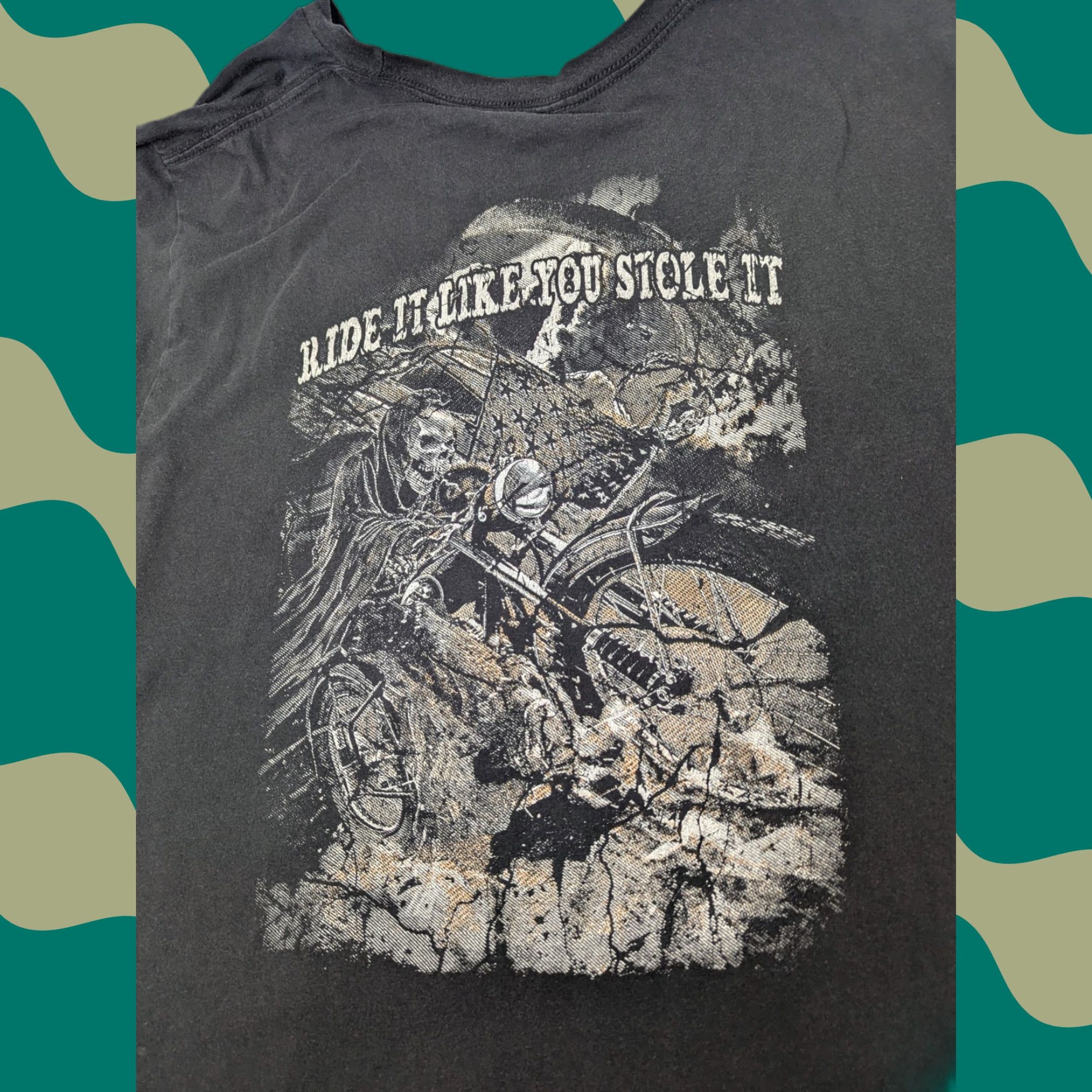 Vintage Grunt Style Ride it Like You Stole It Graphic T-Shirt Skull Punisher 3XL Black Cotton Blend Polyester Blend Crew Neck Short Sleeve Mens Big & Tall Size US XXL / EU 58 / 5 - 1 Thumbnail