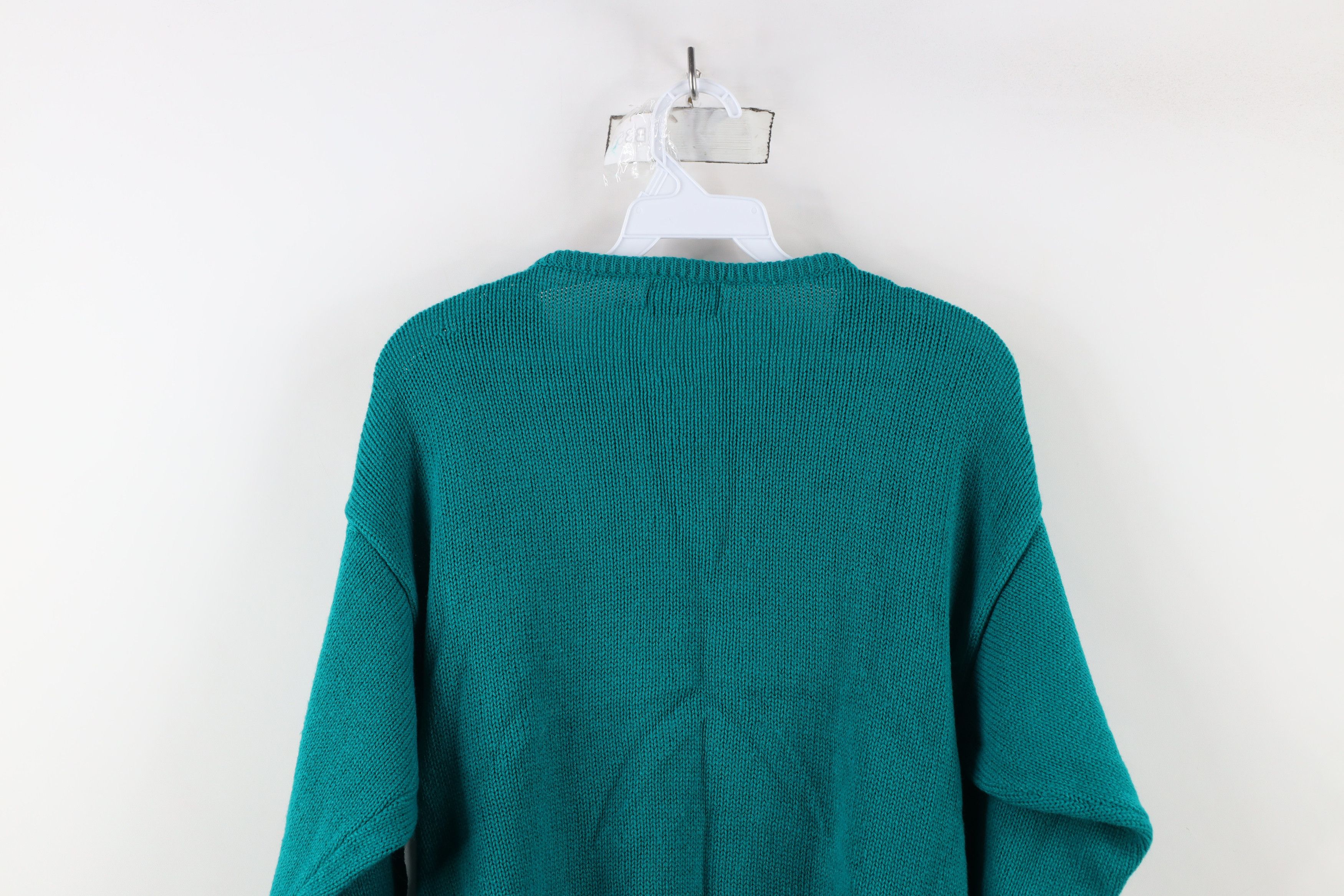 Vintage Vintage 70s Streetwear Bib Cable Knit Crewneck Sweater Teal Size XS / US 0-2 / IT 36-38 - 12 Thumbnail