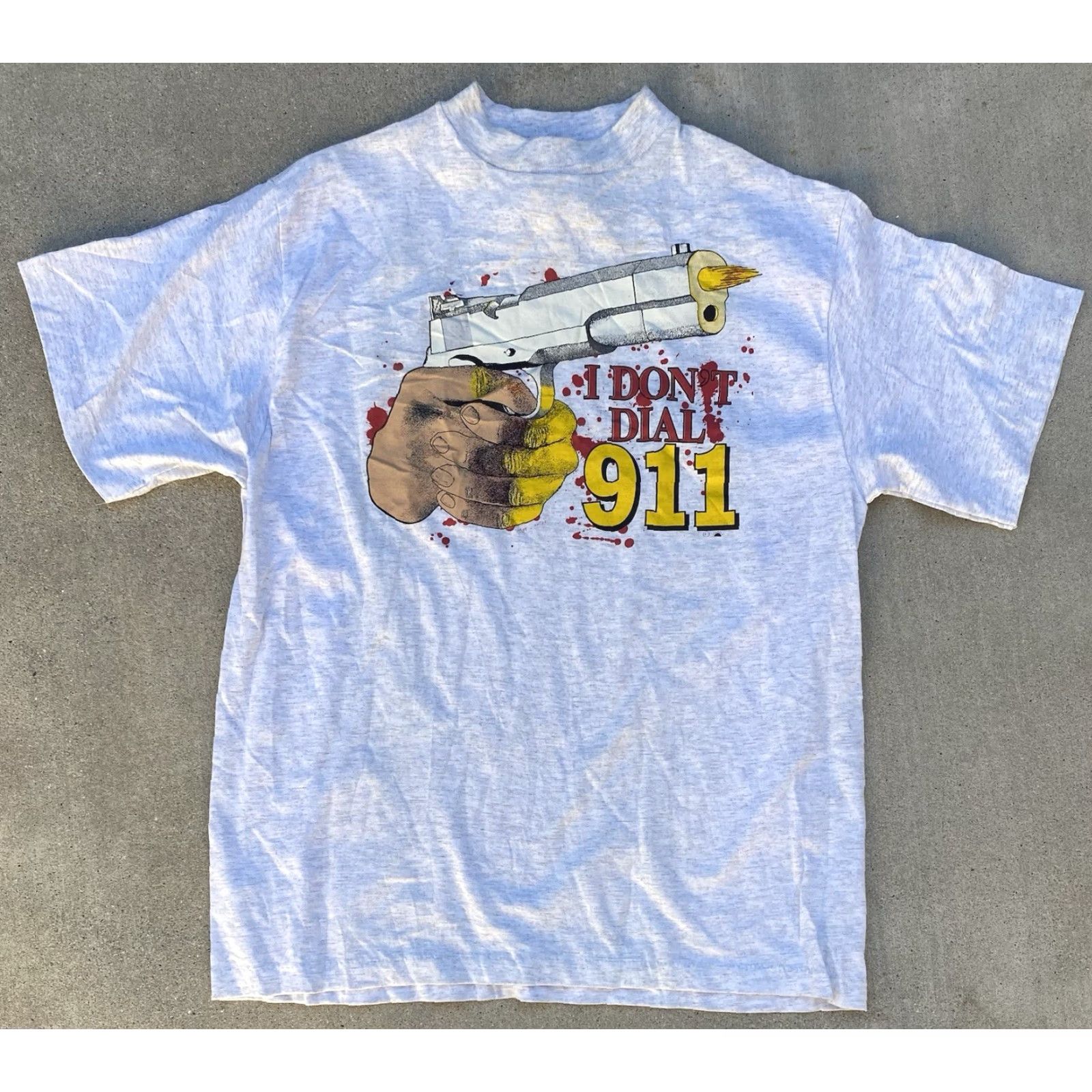 Vintage VINTAGE I Dont Dial 911 T Shirt Hand Gun Graphic Tee Warrior Inc Nashville Sz L Mens Gray Cotton Blend 1990s Graphic Print Short Sleeve Size US L / EU 52-54 / 3 - 2 Thumbnail