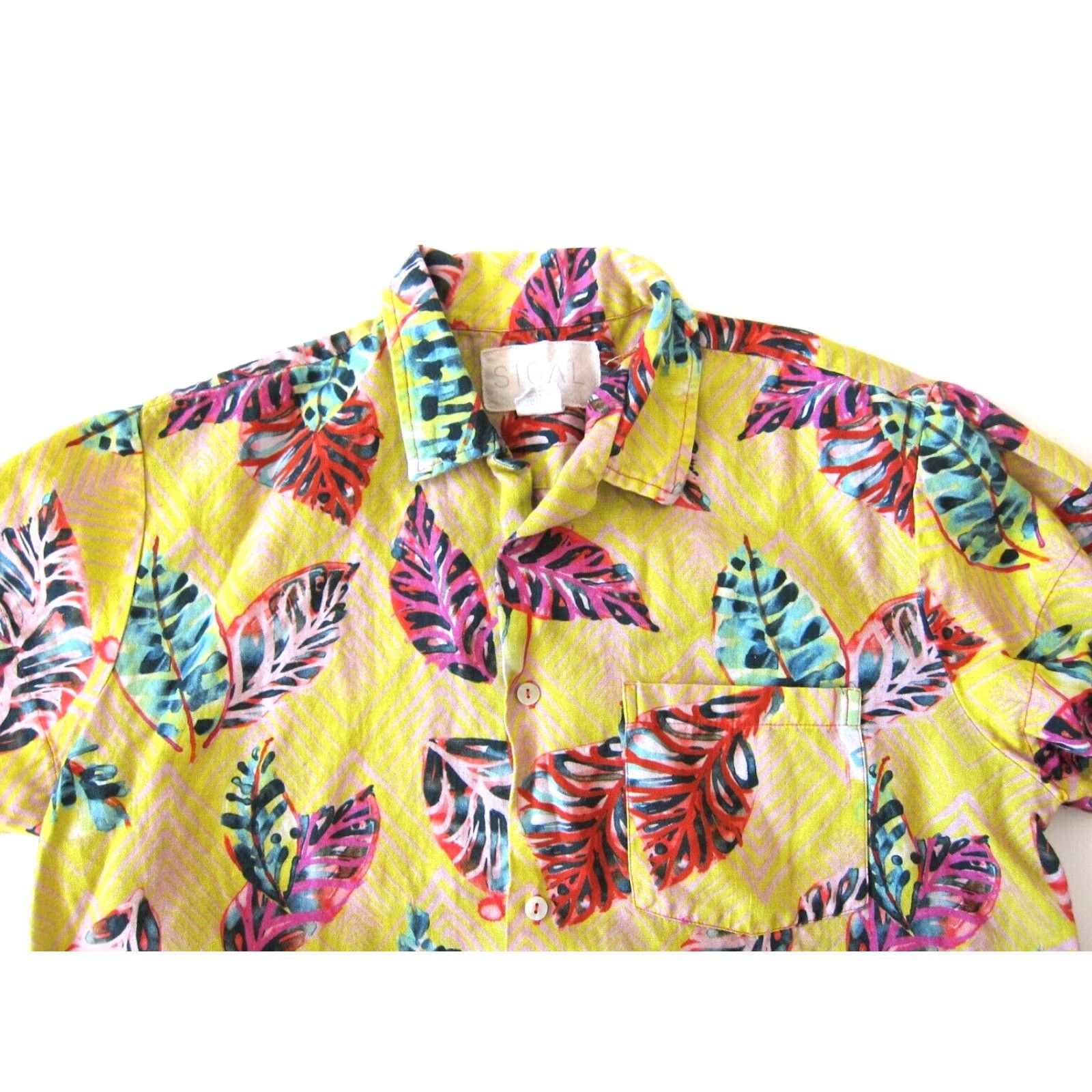 Pinko Sigal Linen Cotton Floral Hawaiian Button Down Shirt Men Small Yellow Pink Green Mens Size US S / EU 44-46 / 1 - 3 Thumbnail