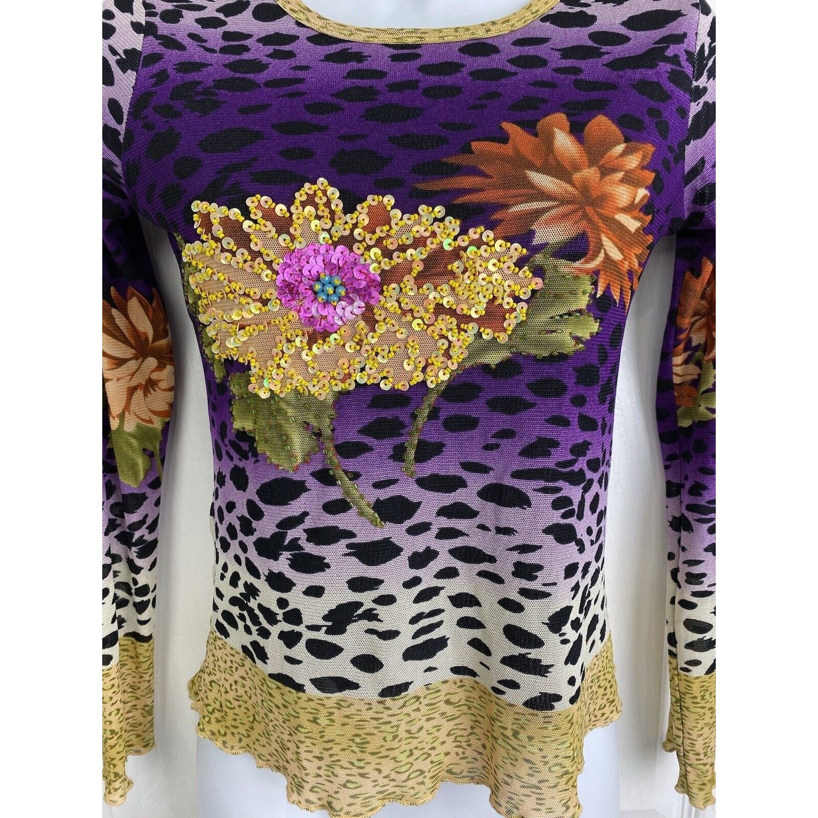 Other VTG KOKOMO Long Sleeve Mesh Top Floral Sequins Animal Print Size M / US 6-8 / IT 42-44 - 2 Thumbnail