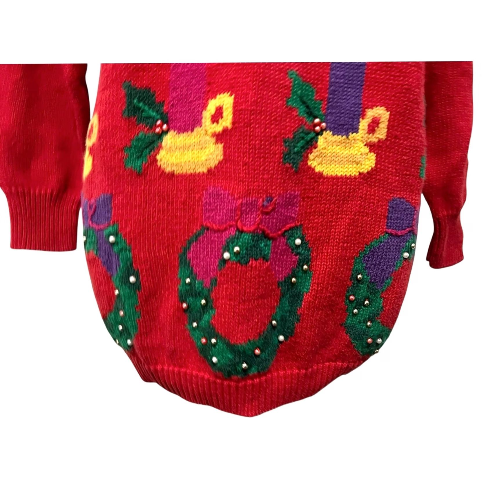 Vintage VINTAGE 80s 90s Christmas Holiday Sweater Red Beaded P’ Galli Women’s Sz Medium Pullover Sweat er Size M / US 6-8 / IT 42-44 - 4 Thumbnail