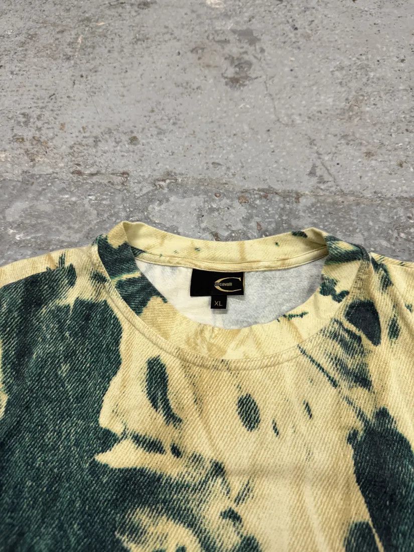 Designer × Just Cavalli × Vintage 2000s Cavalli Trompe L’oeil White & Green T-Shirt Size US M / EU 48-50 / 2 - 10 Thumbnail