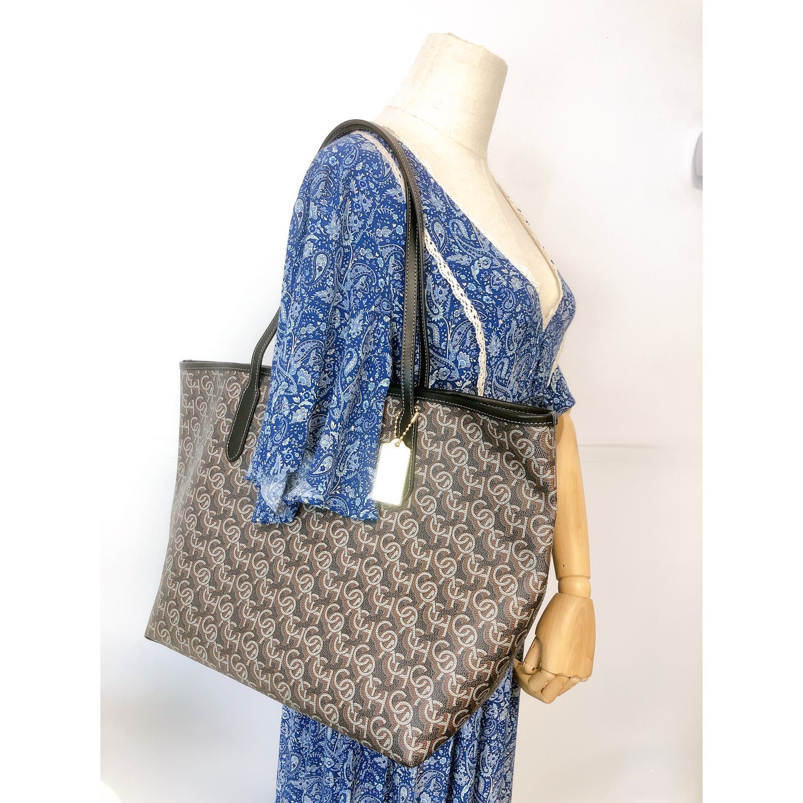 Coach CF342 City Tote With Coach Monogram Print IN BLACK