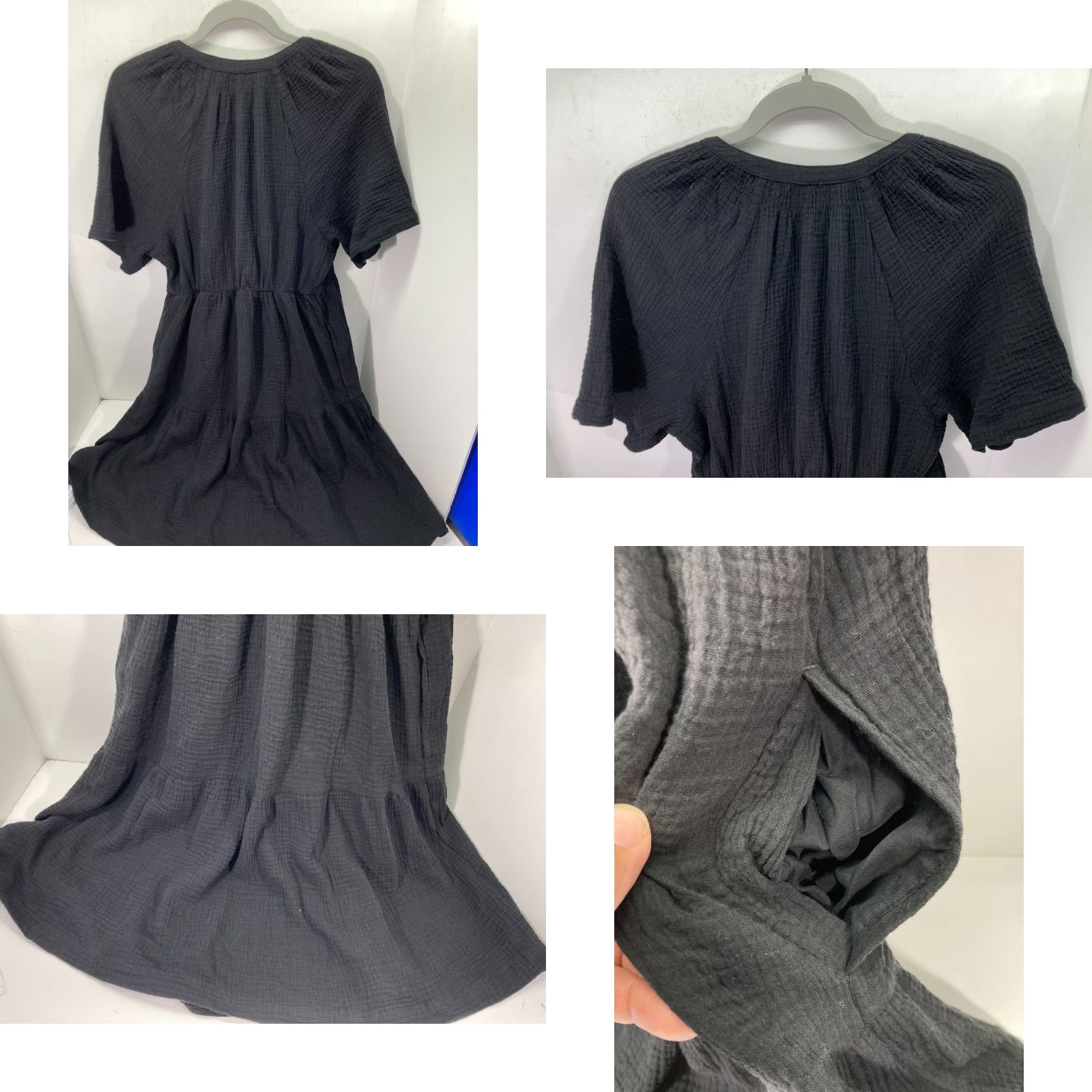 Gap Gap Gauze Tier Dress Black Short Sleeve V-Neck Pockets XS NWT Womens Size 26" / US 2 / IT 38 - 8 Thumbnail