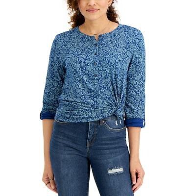 Style & Co Style & Co Cotton Printed Henley T-Shirt, Indigo Paisley, Sz Size M / US 6-8 / IT 42-44 - 2 Thumbnail