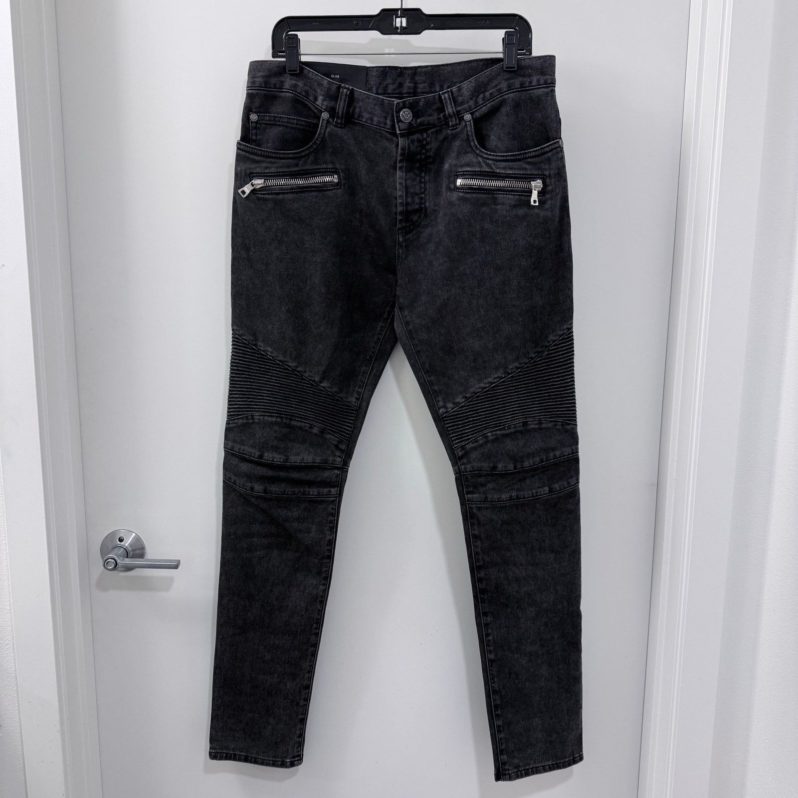 Balmain Balmain Decarnin Moto Biker Denim Jeans Black 4 Zipper 28
