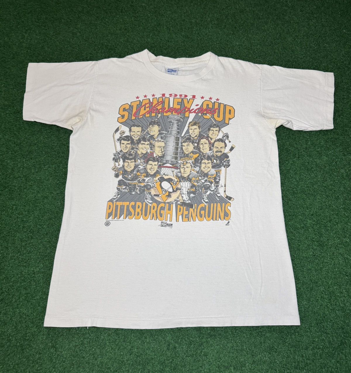 Salem Sportswear Vintage 90s Pittsburgh Penguins Champions Caricature Shirt Size US L / EU 52-54 / 3 - 1 Thumbnail