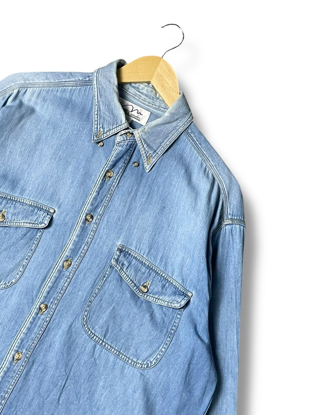 Japanese Brand × Vintage Monsieur Missa Sport Brand Denim Butoon Up Shirt (83) Size US L / EU 52-54 / 3 - 2 Thumbnail