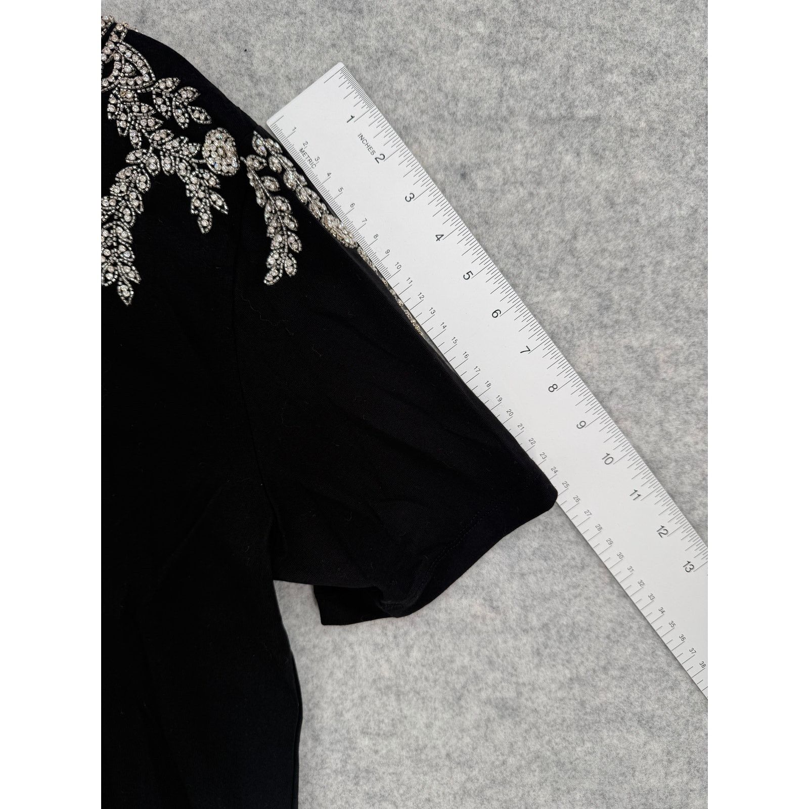 Sandro NEW Sandro Stras Beaded Rhinestone Embellished Black T-Shirt Size L / US 10 / IT 46 - 9 Thumbnail