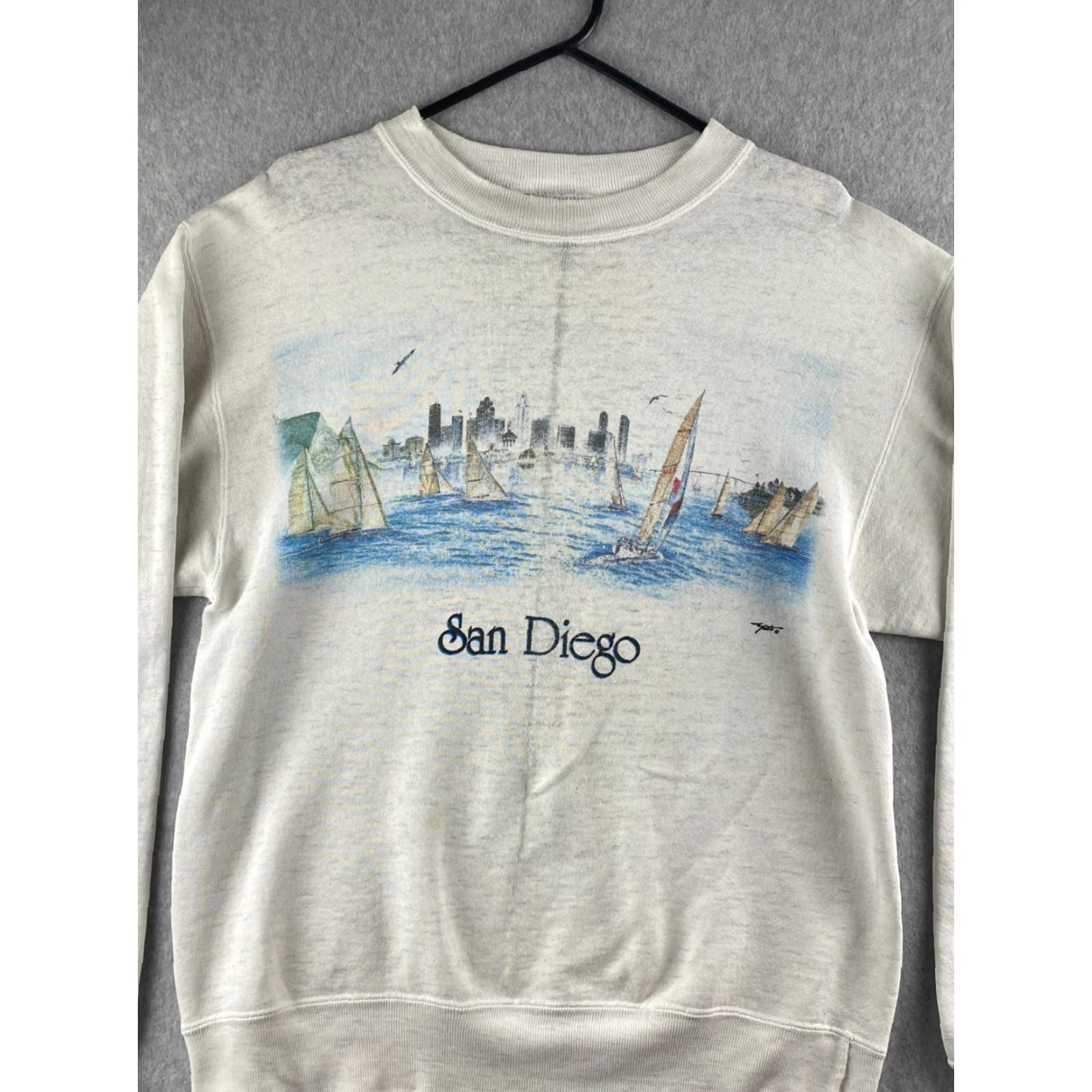 Vintage VINTAGE Oneita Sweatshirt Shirt Mens M White San Diego Pullover Graphic Print Logo All Seasons Breathable Hooded 90s Art San Diego Bay Mens Size US M / EU 48-50 / 2 - 2 Thumbnail