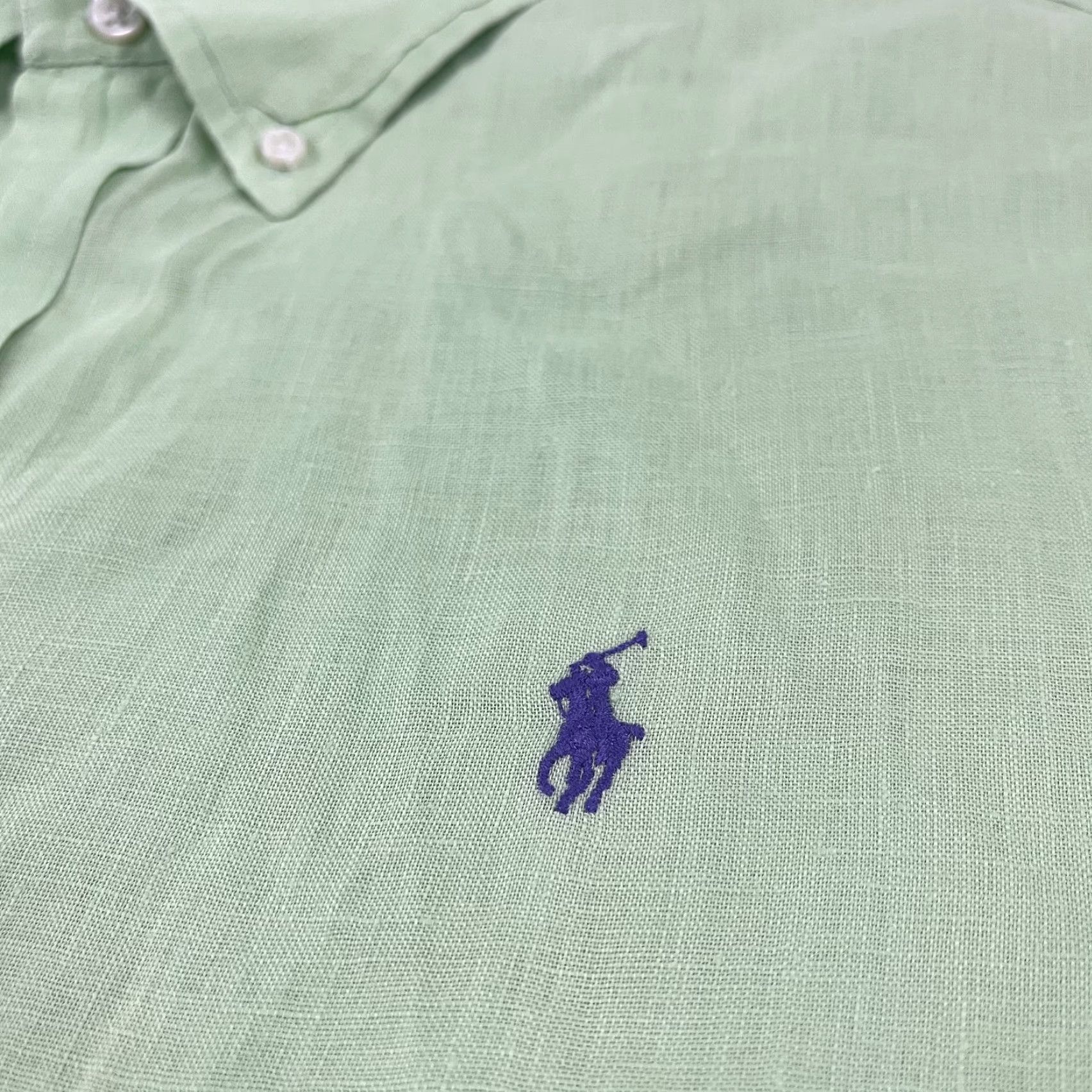 Ralph Lauren VINTAGE Ralph Lauren Shirt Men Large Linen Short Sleeve Green 100% Linen Button-Down Preppy Classic Size US L / EU 52-54 / 3 - 2 Thumbnail