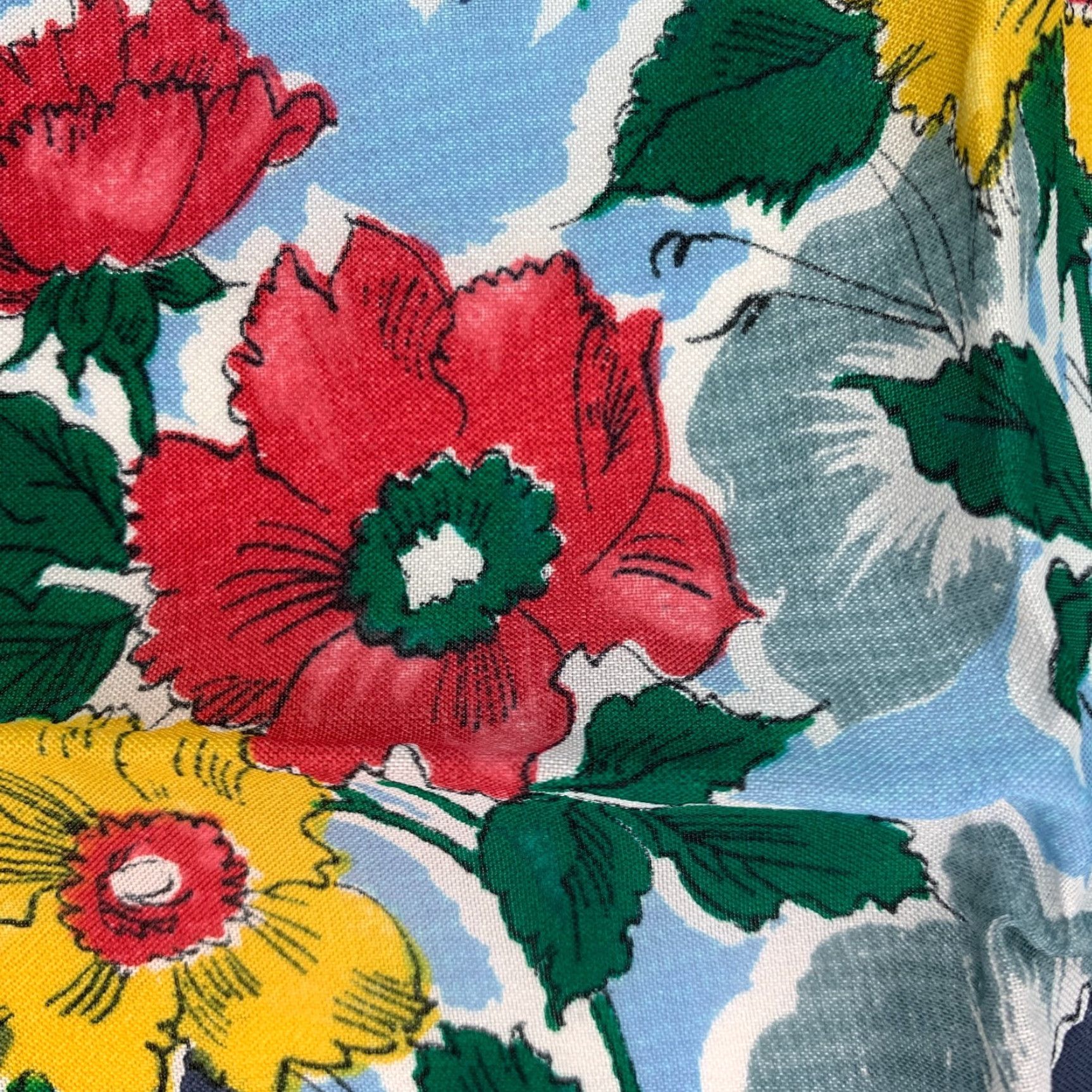 Vintage VINTAGE Rayon Made in Japan Hand Rolled Floral Square Scarf 30" x 31" Blue Womens Scarf Square 70s Size ONE SIZE - 3 Thumbnail