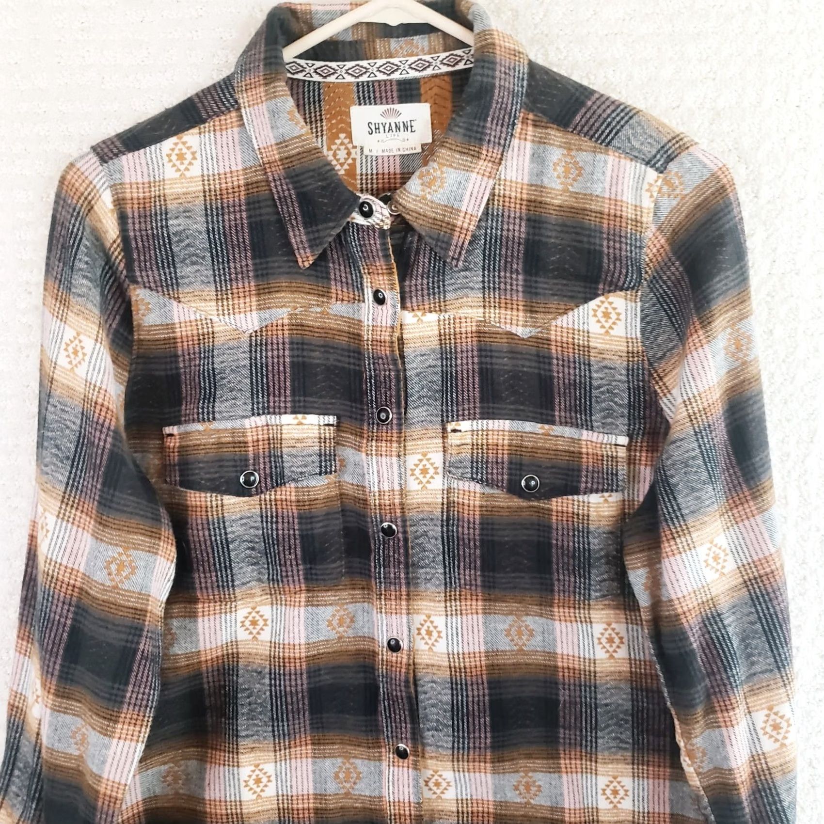Vintage Shyanne Western Flannel Shirt Womens M Brown Plaid Pearl Snap Long Sleeve Size M / US 6-8 / IT 42-44 - 2 Thumbnail