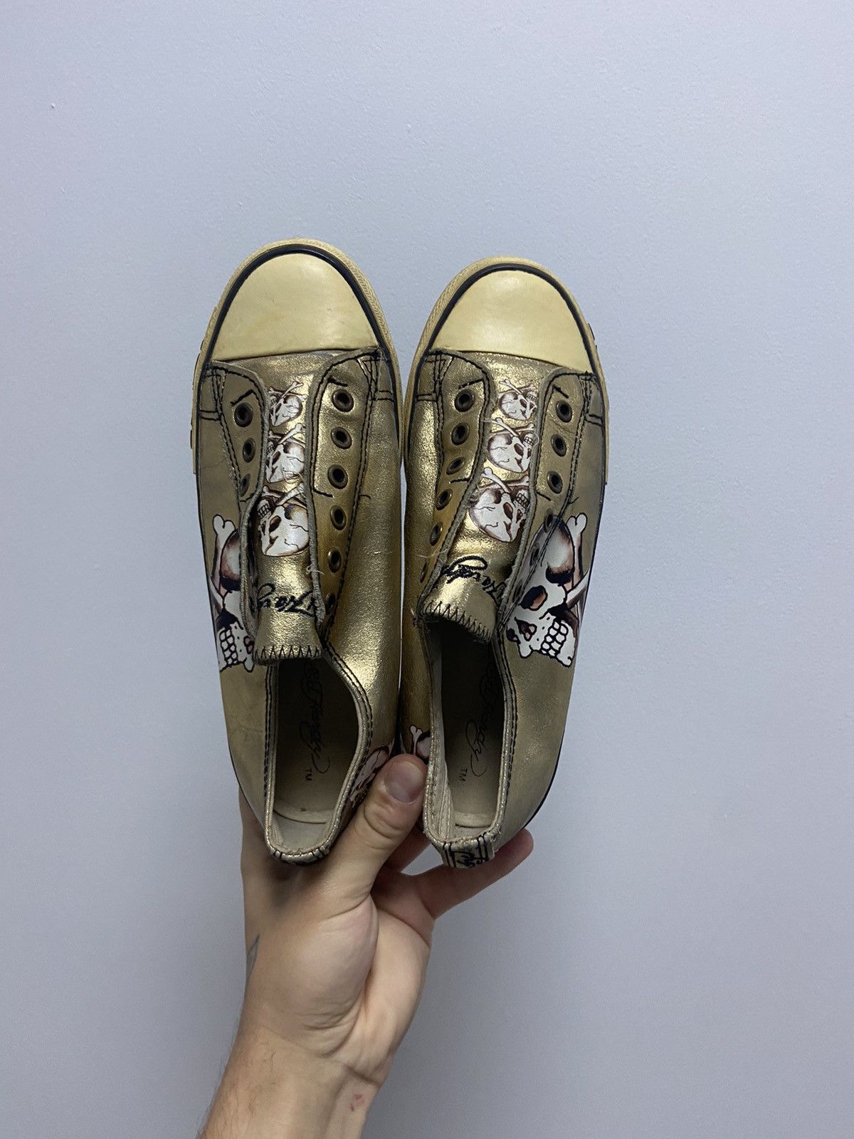 Christian Audigier × Ed Hardy × Vintage Ed Hardy Skull vintage shoes Low Top Sneakers Gold Size US 7 / EU 40 - 6 Thumbnail