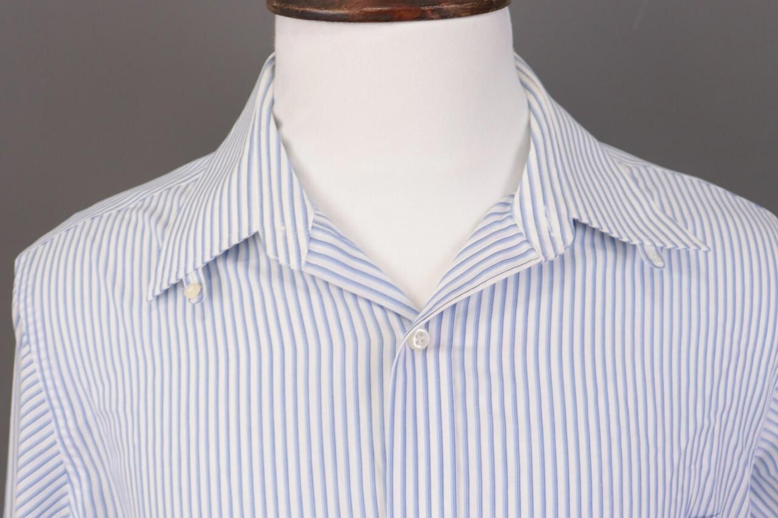 Designer Donald J.Trump Blue Stripe Button Shirt Size 16 / 34 / 35 Size US M / EU 48-50 / 2 - 6 Thumbnail