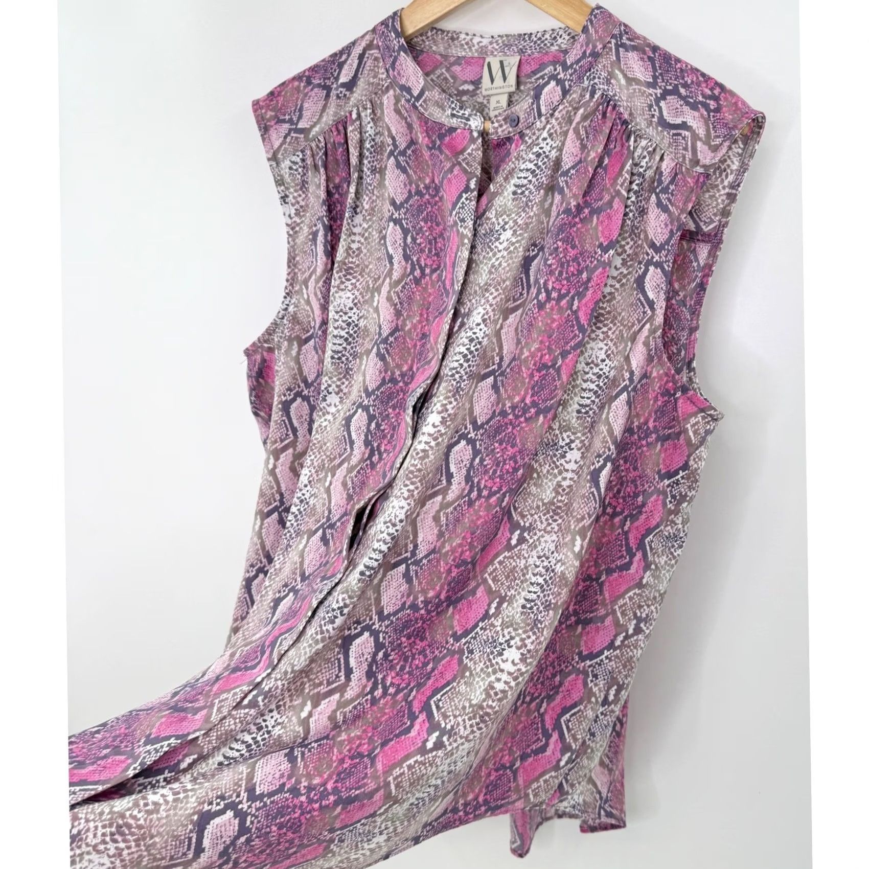 Worthington Worthington Blouse XL Pink Snake Print Sleeveless Button Up Top Womens Size XL / US 12-14 / IT 48-50 - 5 Thumbnail