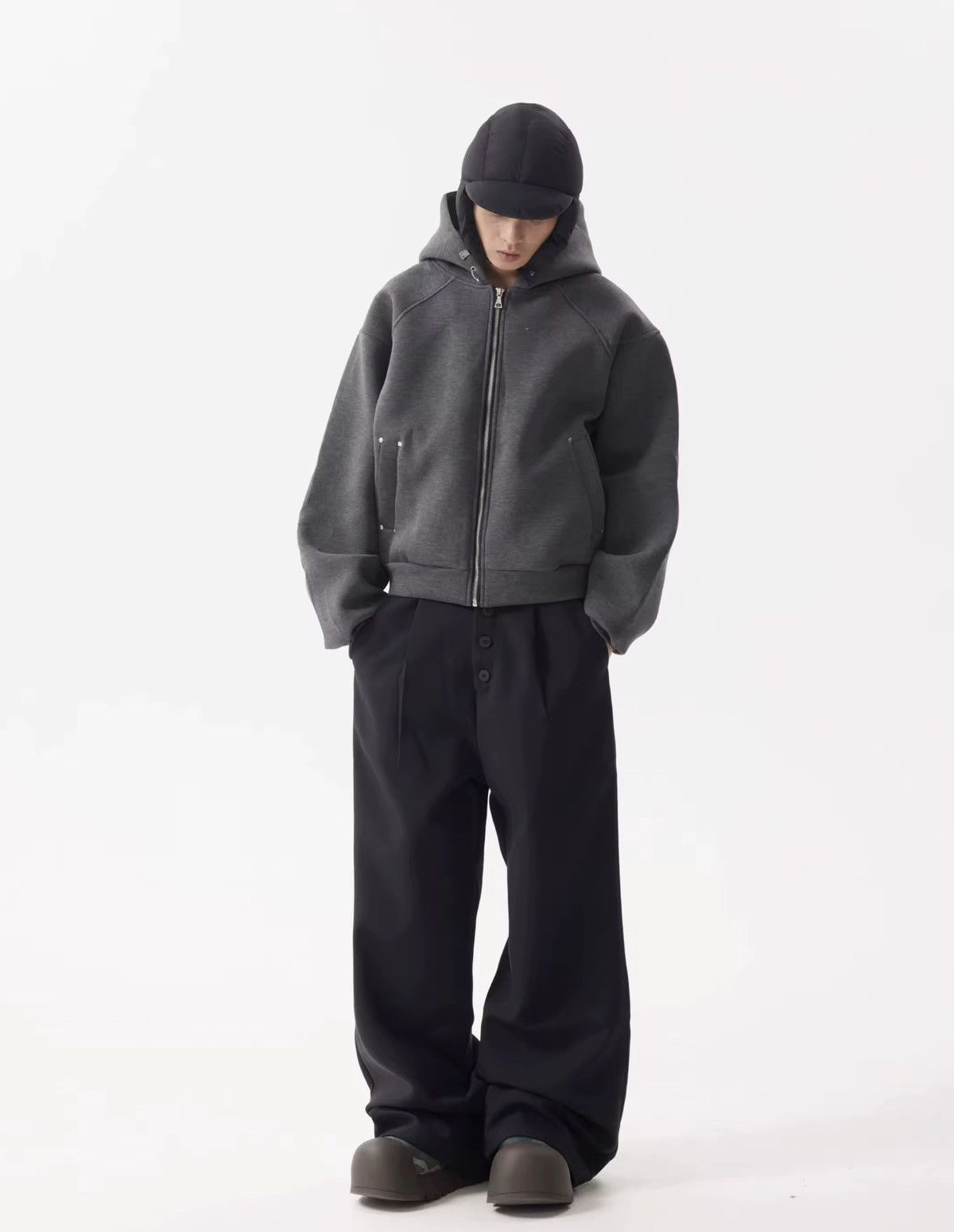 Designer Streetwear Design Deconstructed Loose Dark Gray Zip Hoodie Size US XL / EU 56 / 4 - 7 Thumbnail