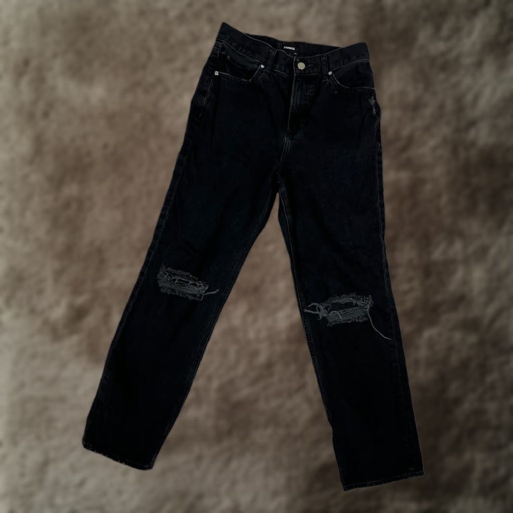 Express Express Jeans Women's 2 Black Modern Straight Super High Rise Distressed Denim Size 26" / US 2 / IT 38 - 1 Thumbnail