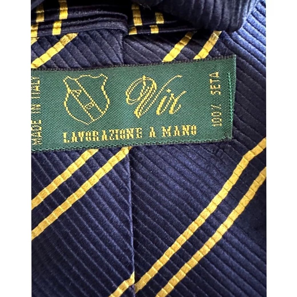 Vintage Vir Necktie Silk Layorazione A Mano Navy/Yellow Striped Adult Tie Mens NEW Size ONE SIZE - 5 Thumbnail