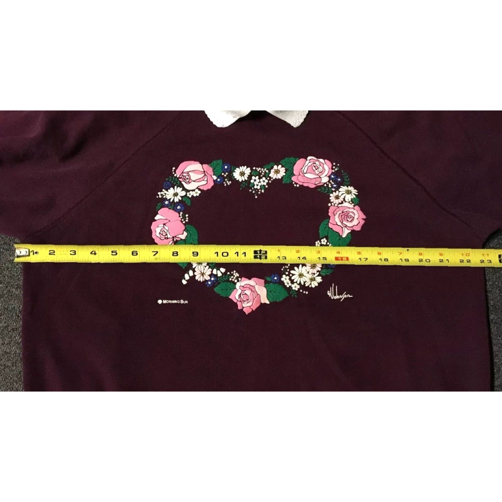 Vintage VINTAGE Morning Sun Sweatshirt Adult XL Burgundy Flower Heart Collared 80s 90s USA Grunge Love Size US XL / EU 56 / 4 - 7 Thumbnail