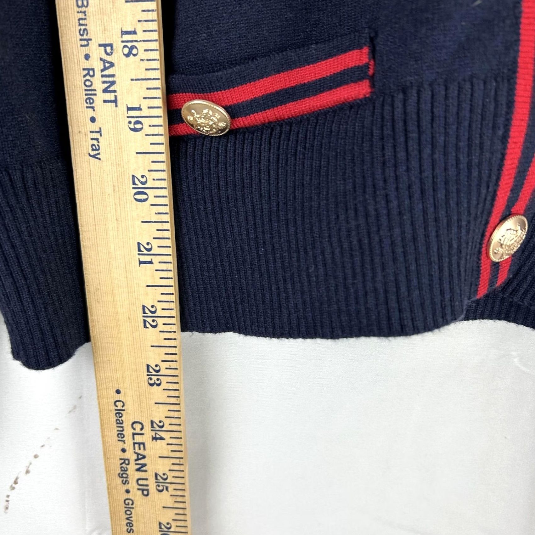 Vintage Emerson Lang Cardigan Sweater Womens XL Navy Crew Neck Stripe Trim Gold Button Size XL / US 12-14 / IT 48-50 - 7 Thumbnail
