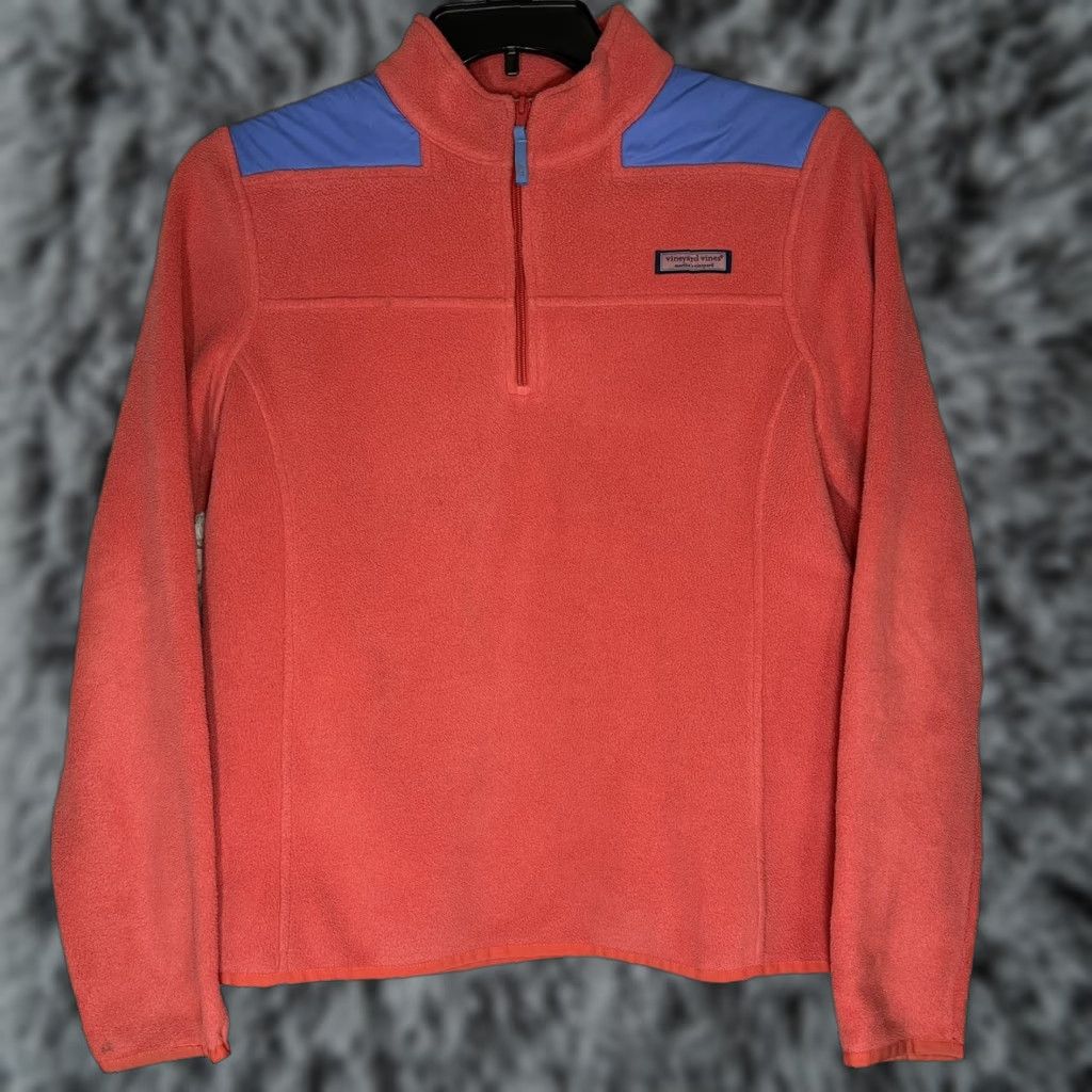 Vineyard Vines Vineyard Vines Lightweight Orange Blue Fleece Pullover Raglan Sleeve Quarter Zip Women's M Pullover Size M / US 6-8 / IT 42-44 - 1 Thumbnail