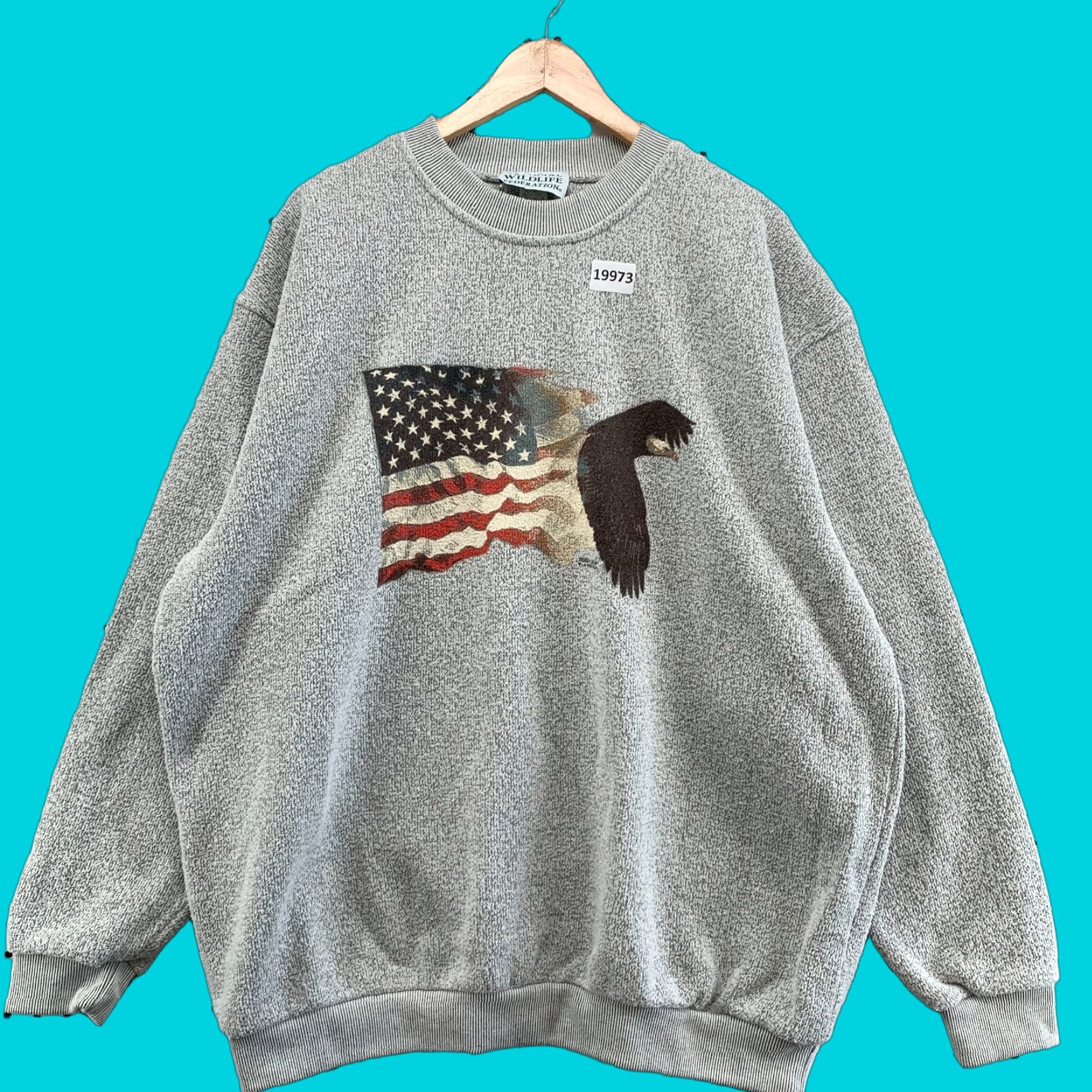 Vintage VINTAGE National Wildlife Gray 2XL Crew Neck Sweatshirt Mens Eagle USA FLAG Sweatshirt 28x31.5 Size US XXL / EU 58 / 5 - 1 Thumbnail