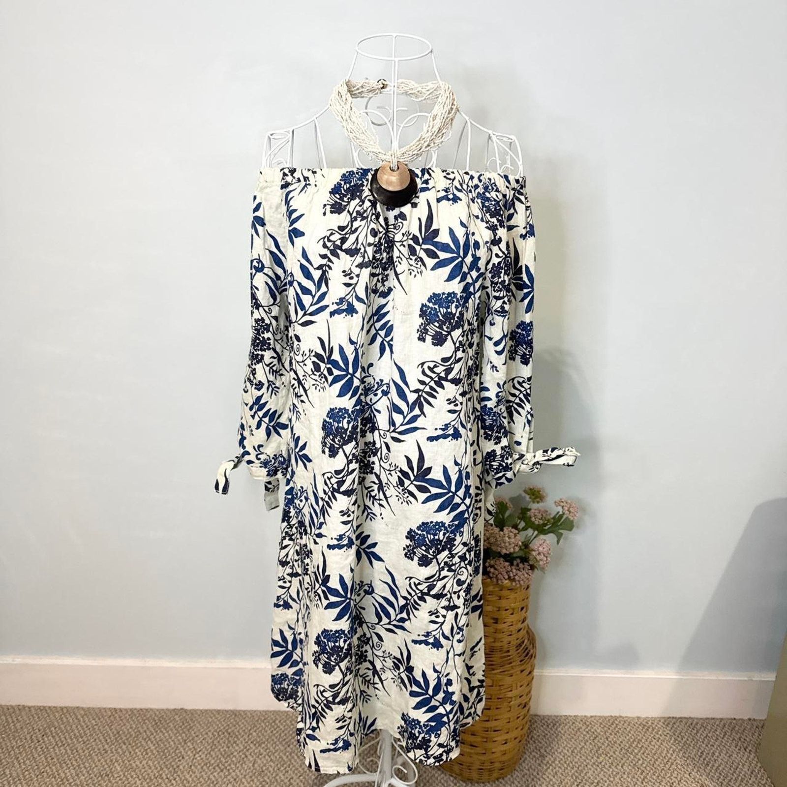 Other Floral off the shoulder linen midi floral navy sundress Size S / US 4 / IT 40 - 2 Thumbnail