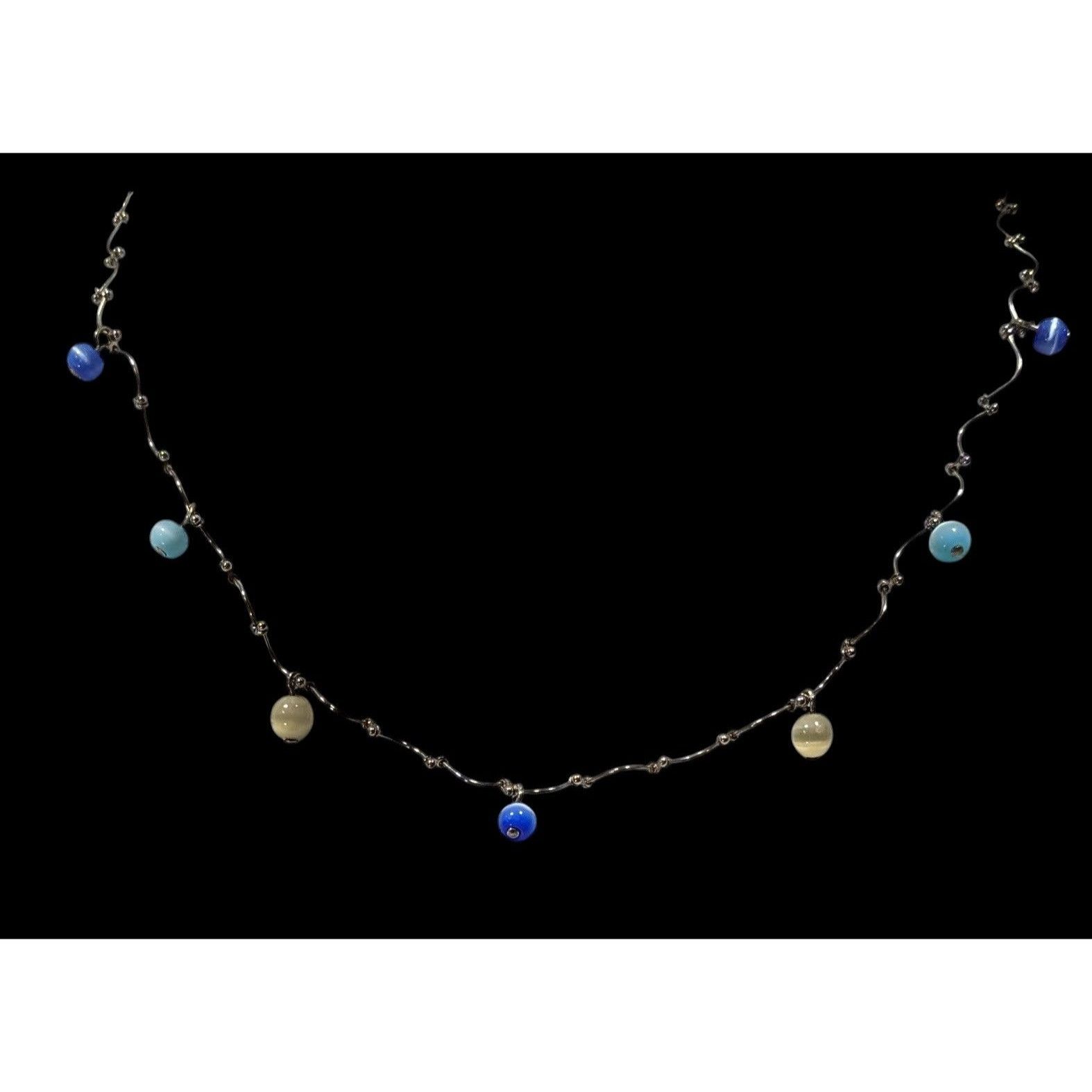 Other Retro Blue And Yellow Cateye Beaded Silver Tone Wiggly Chain Size ONE SIZE - 4 Thumbnail