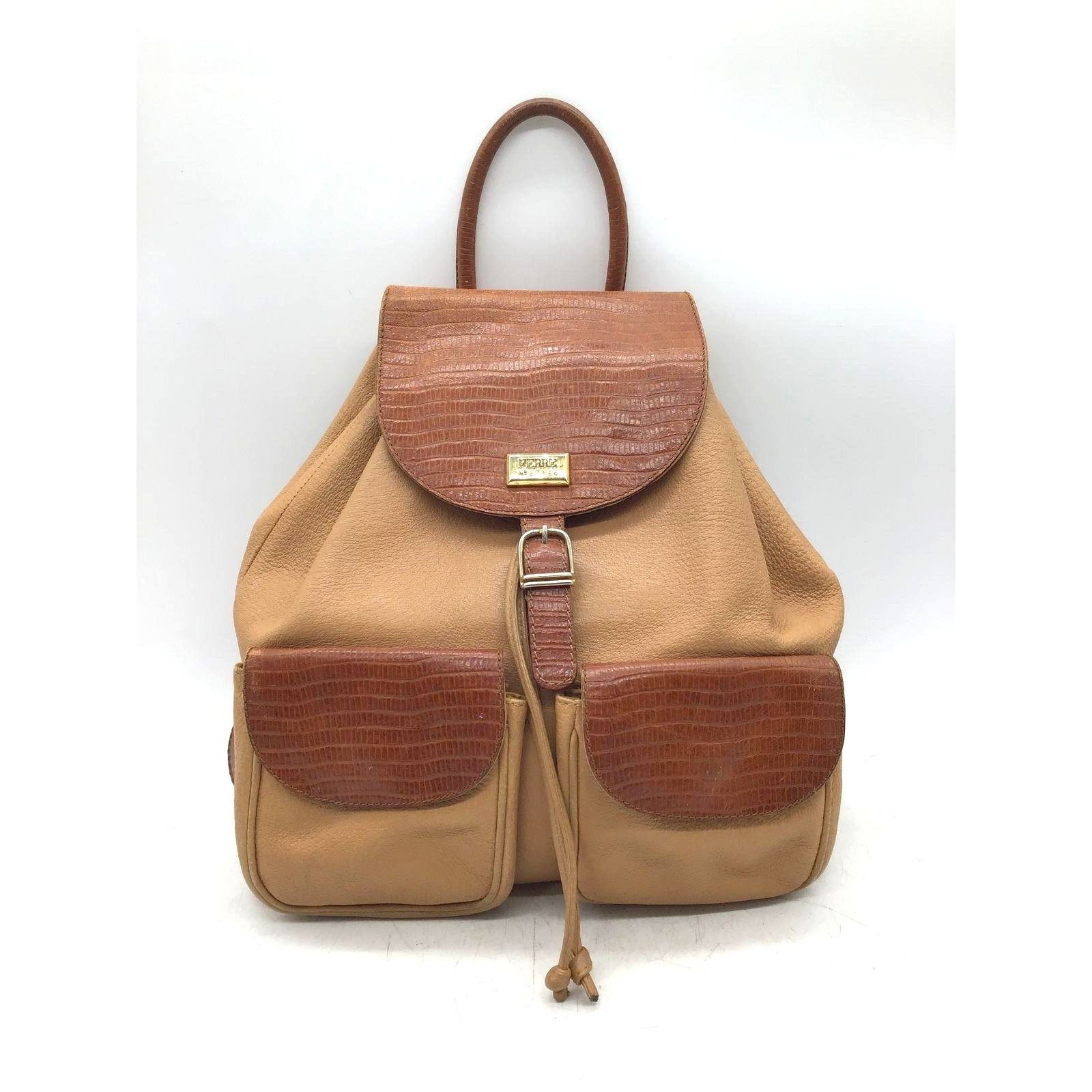 Gianfranco Ferre Gianfranco Ferre Distressed Leather Drawstring Backpack Size ONE SIZE - 3 Thumbnail