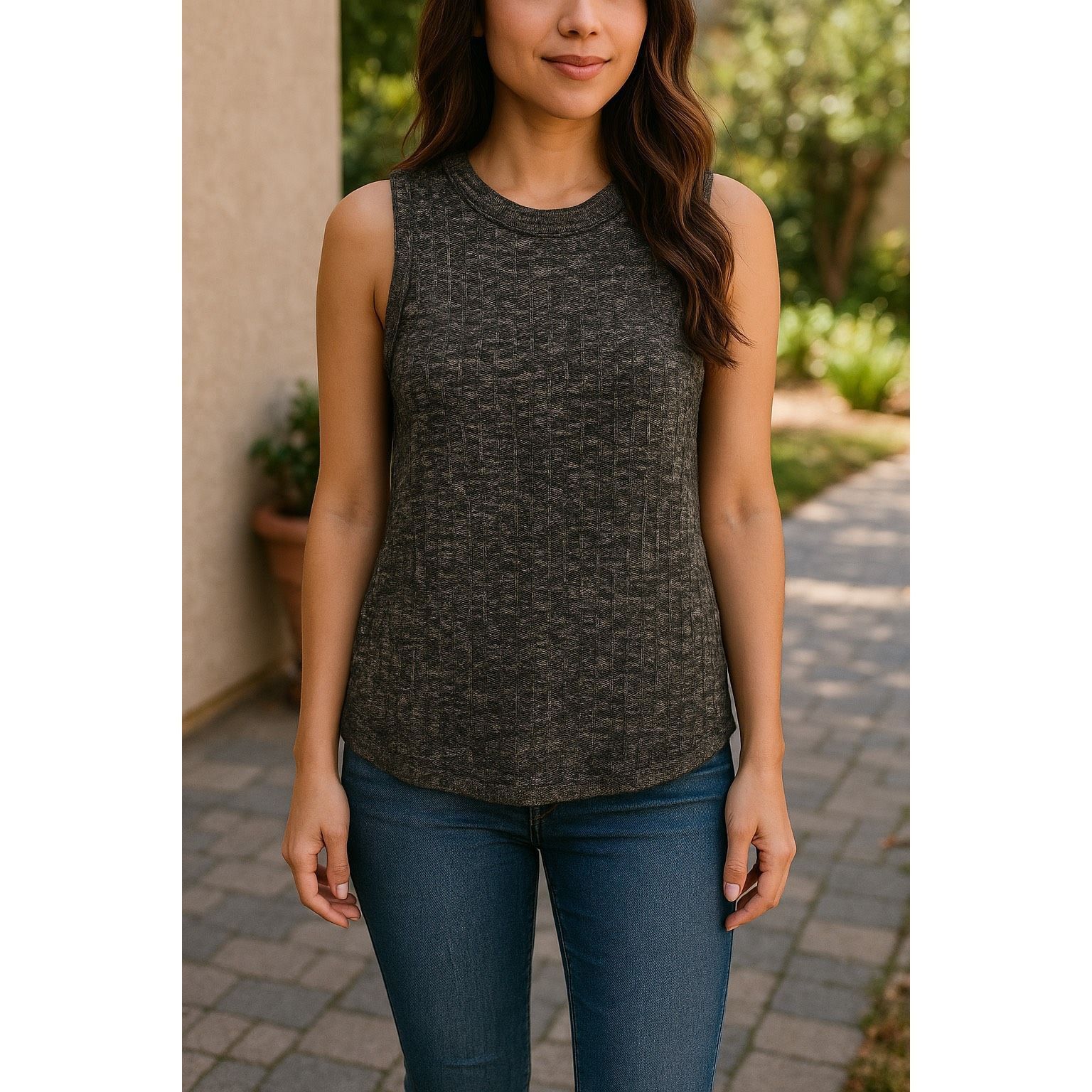 Banana Republic Banana Republic Gray Textured Knit Sleeveless Top | Size XS Size XS / US 0-2 / IT 36-38 - 3 Thumbnail
