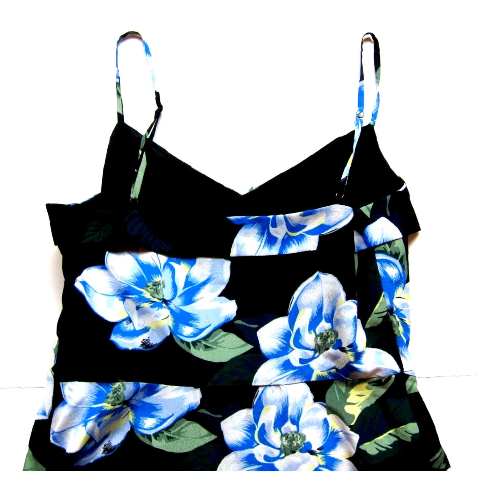 Banana Republic Banana Republic Black Blue Green Floral Asymmetrical Midi Slip Tank Sun Dress 4 Size S / US 4 / IT 40 - 5 Thumbnail