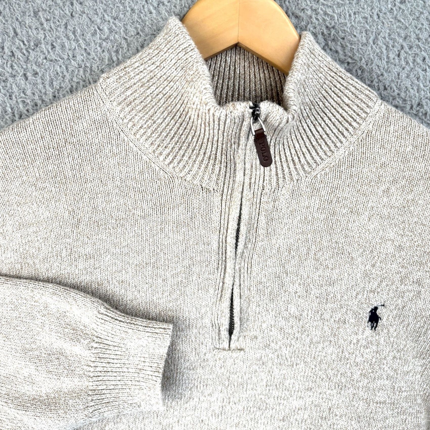 Polo Ralph Lauren Polo Ralph Lauren 1/4 Zip Sweater Mens 2XL Beige Logo Cotton Knit Pullover Mock Neck Adult Regular Size US XXL / EU 58 / 5 - 2 Thumbnail