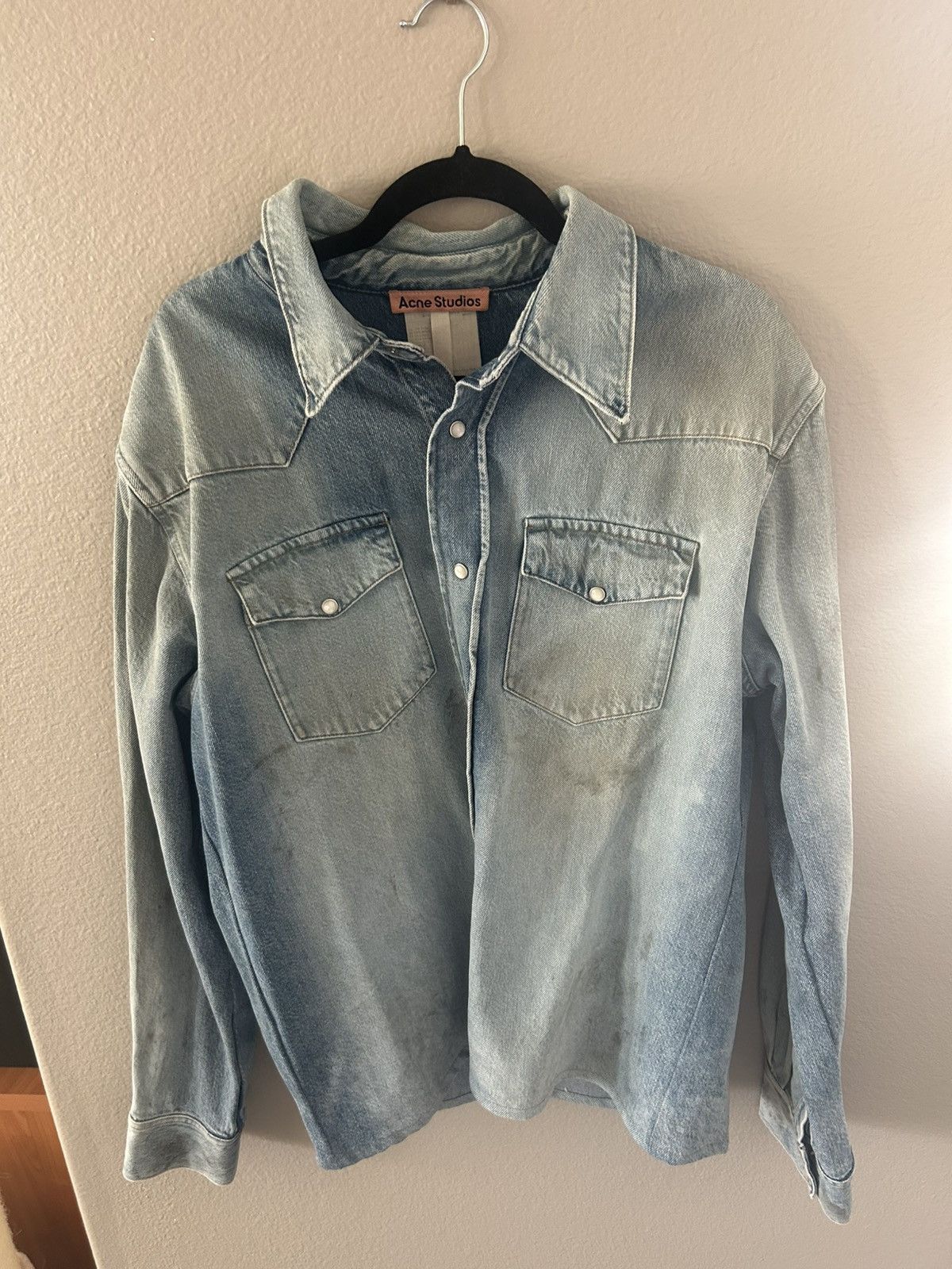 Acne Studios Acne Studios Distressed Western Denim Shirt Size US L / EU 52-54 / 3 - 1 Thumbnail
