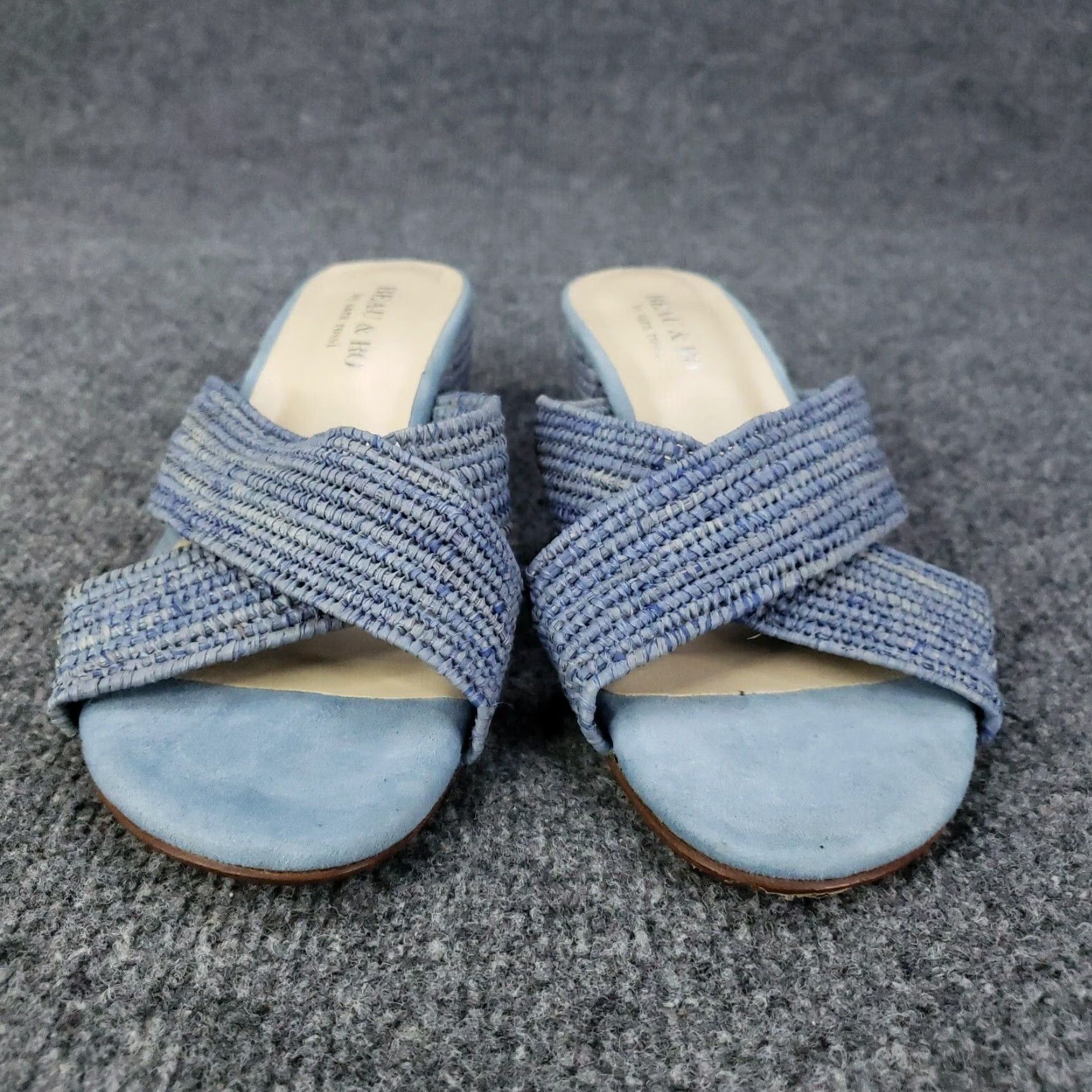 Olukai Beau & Ro By Sara Rossi Womens Blue Sandals Size 8.5 US 39 Slip On Leather Flat Sandal Womens Size US 9 / IT 39 - 2 Thumbnail