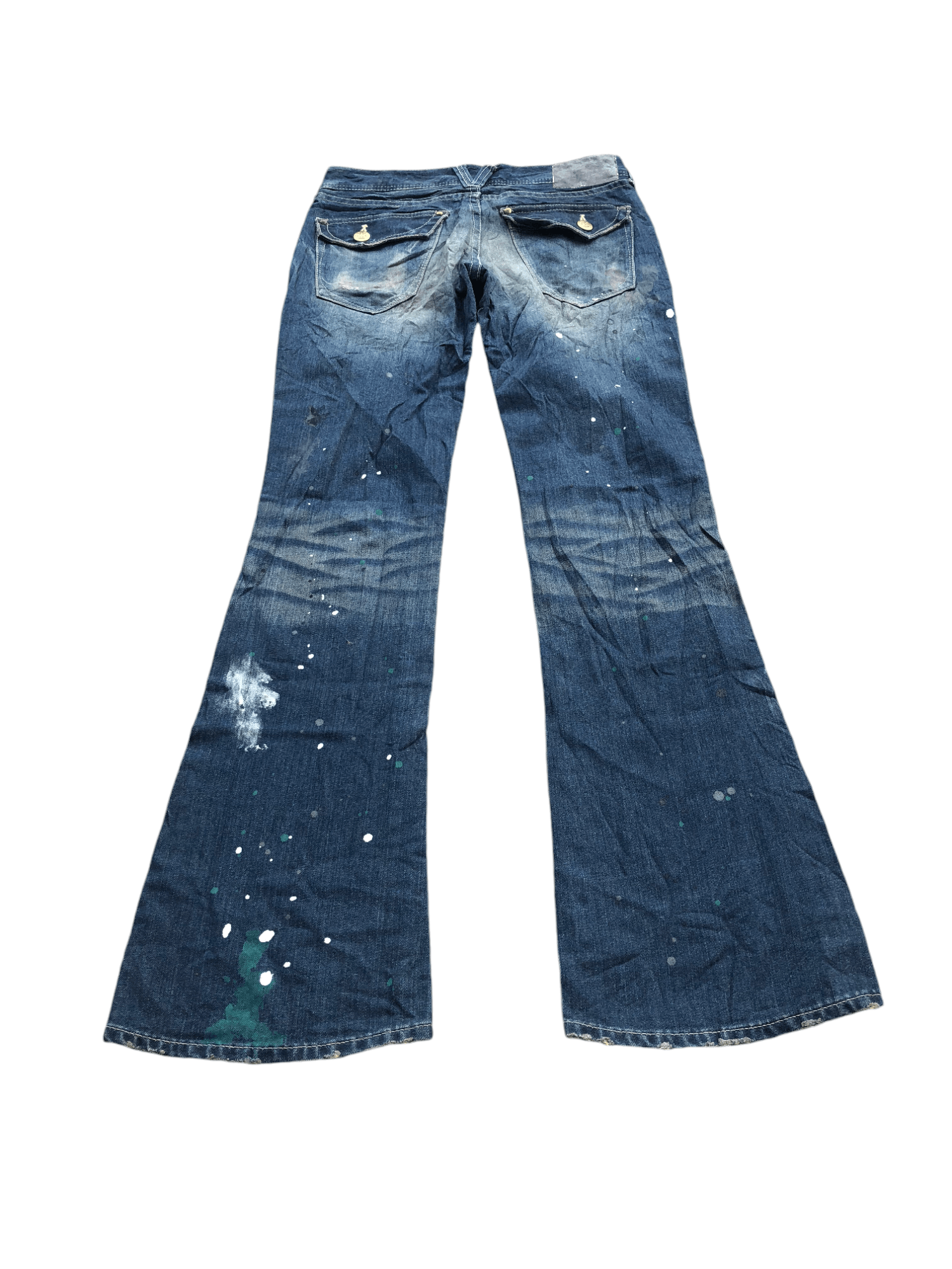 If Six Was Nine × Le Grande Bleu (L.G.B.) × Vanquish Vanquish Gold Distressed splatter flare denim Size US 30 / EU 46 - 4 Thumbnail