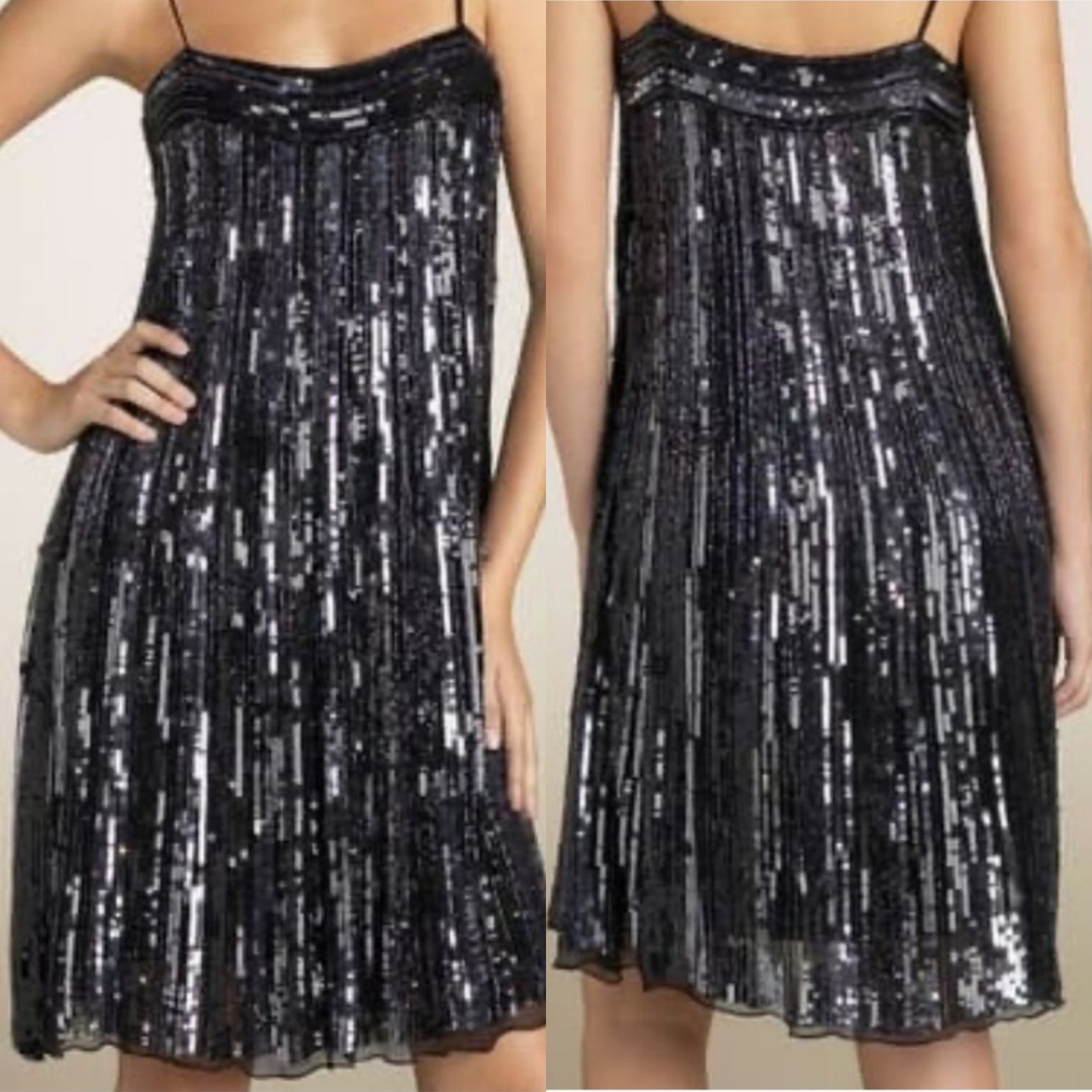 Vintage Vtg 80s Silk Sequin Dress Sz 8 Black Silver Sleeveless Knee Size M / US 6-8 / IT 42-44 - 2 Thumbnail