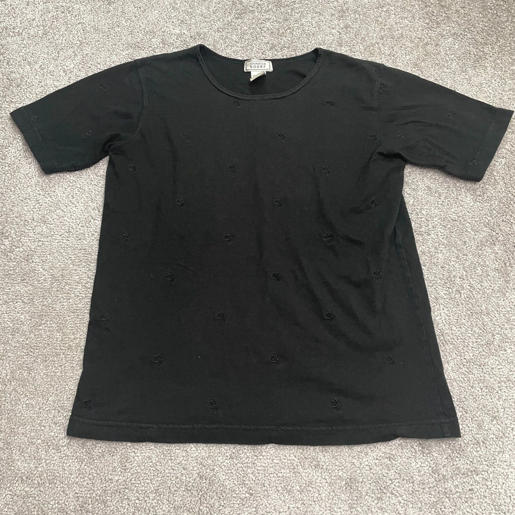 MooRER Jennifer Moore Embroidered T-Shirt Womens Small Black Short Sleeve Crew Neck Top Size S / US 4 / IT 40 - 2 Thumbnail