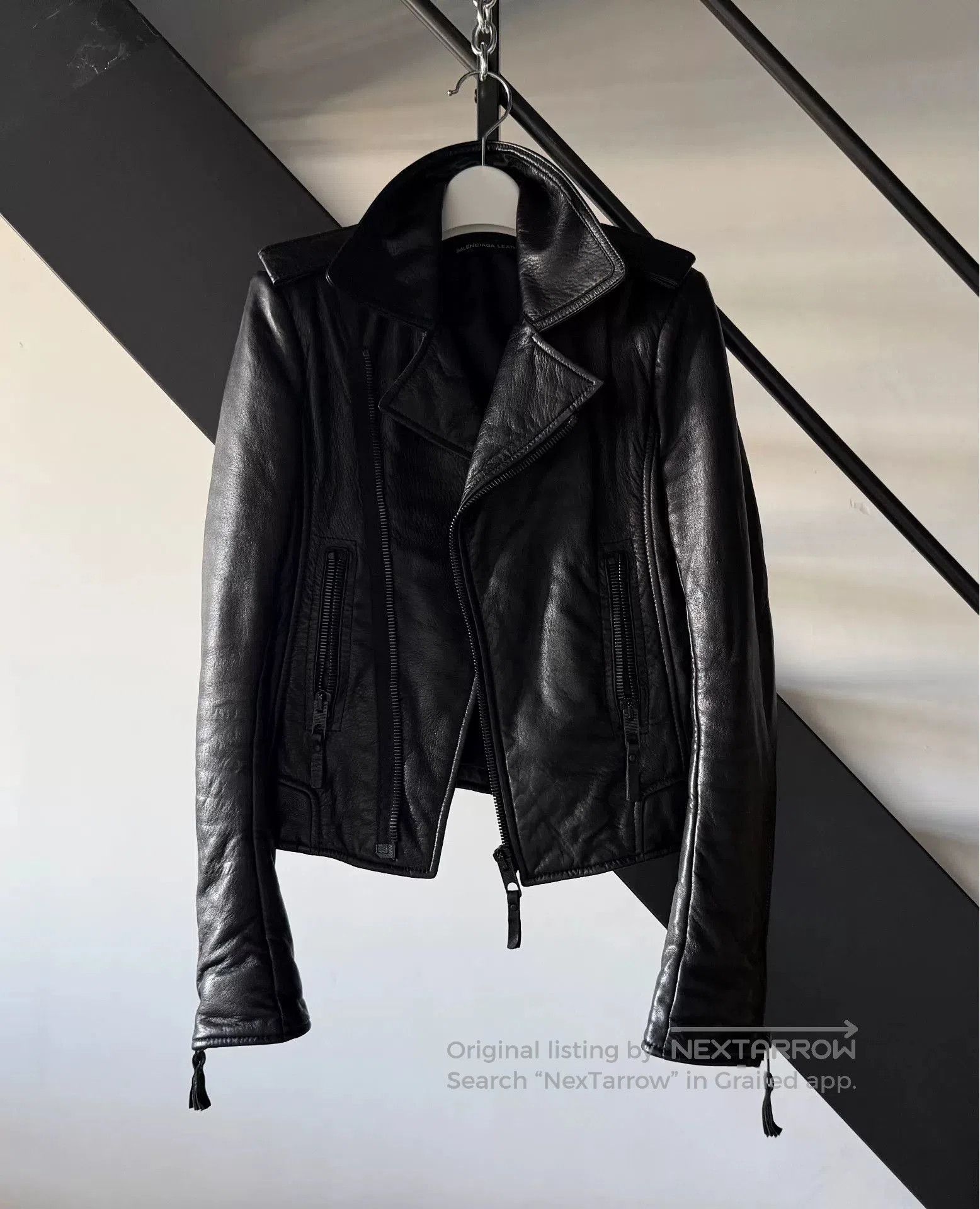 Balenciaga AW23 Balenciaga Padded Black Leather Perforated Moto