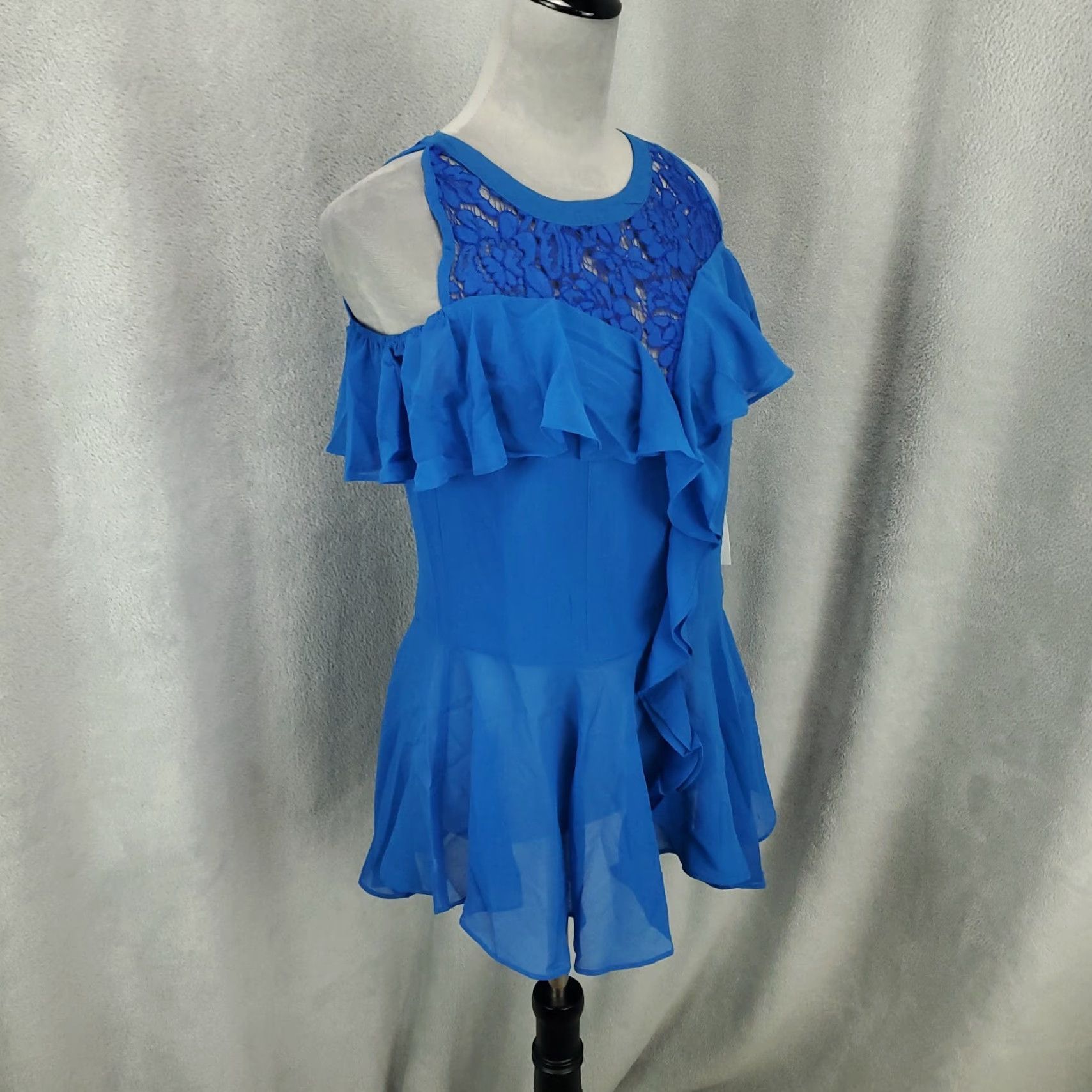 Vintage VINTAGE New Womens Top Size 6 Blue Ruffled Lace Accent Sheer Lined Zipped Back NWT Size M / US 6-8 / IT 42-44 - 7 Thumbnail
