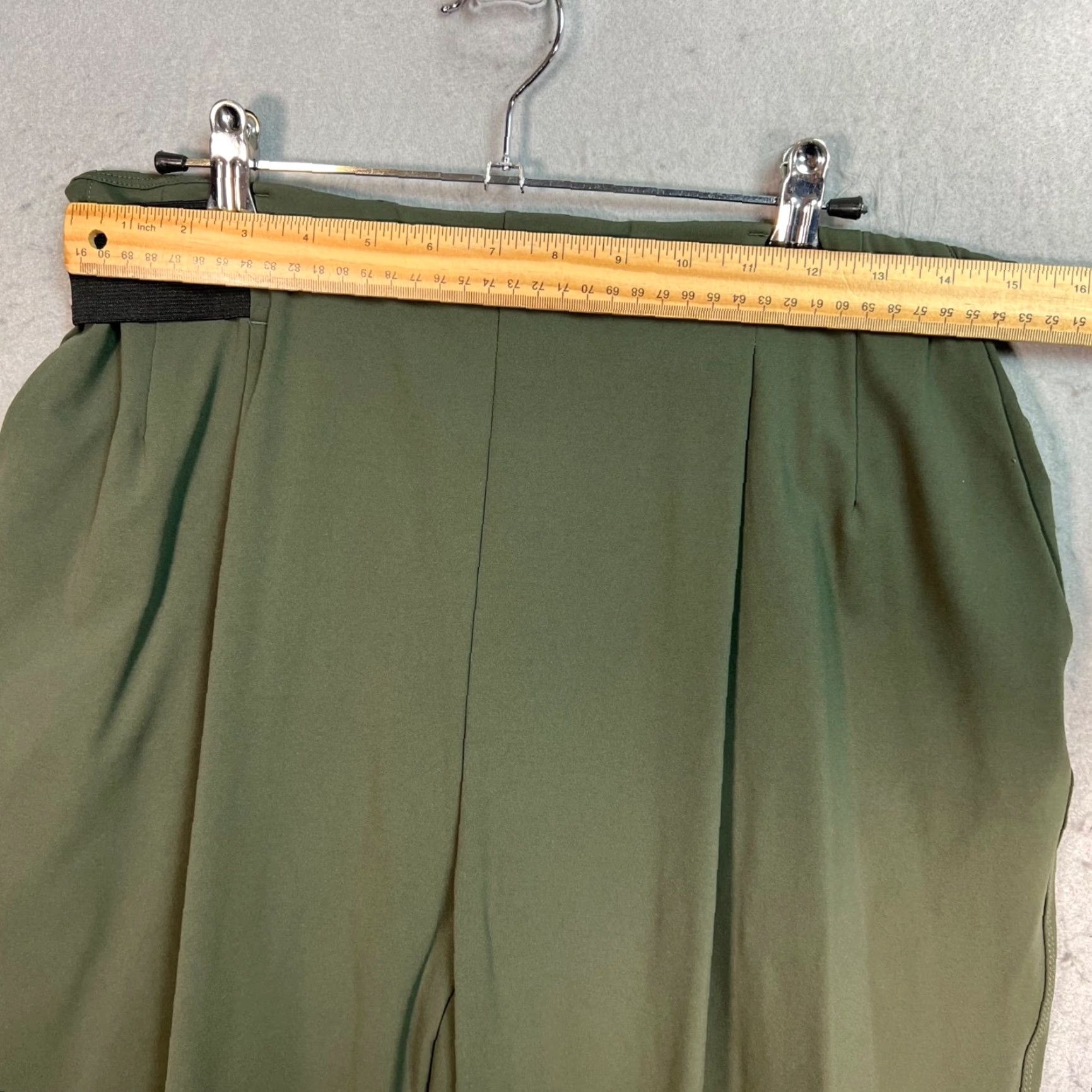 Vintage Aday Pants Womens Large Green Elastic Waist Tapered Leg Ankle Inseam 29 in Nylon Elastane Plus Pleated Rise High Casual Size 36" / US 14 / IT 50 - 4 Thumbnail