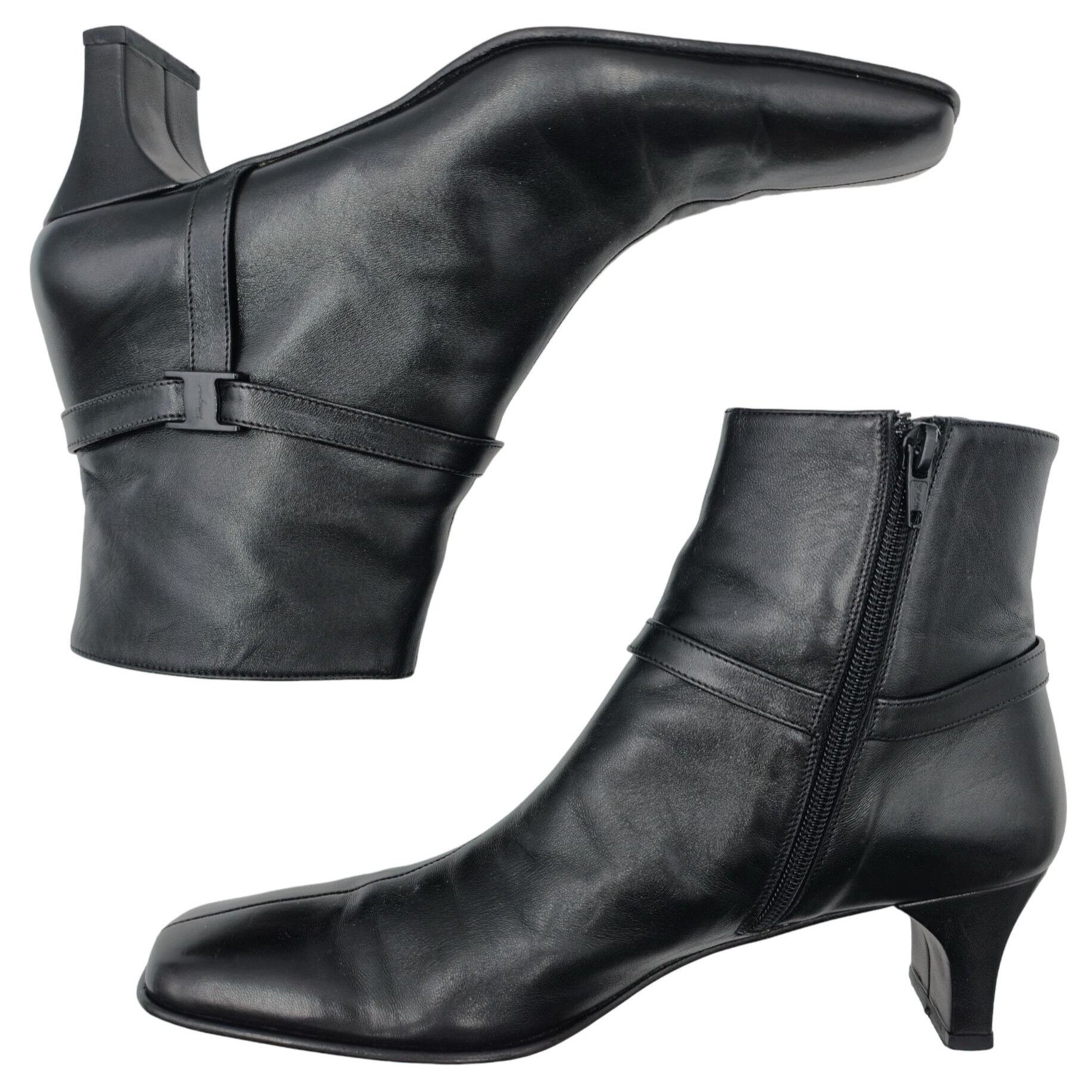 Ferragamo Italy Women 8.5 4A Narrow Black Leather Dress Shoe