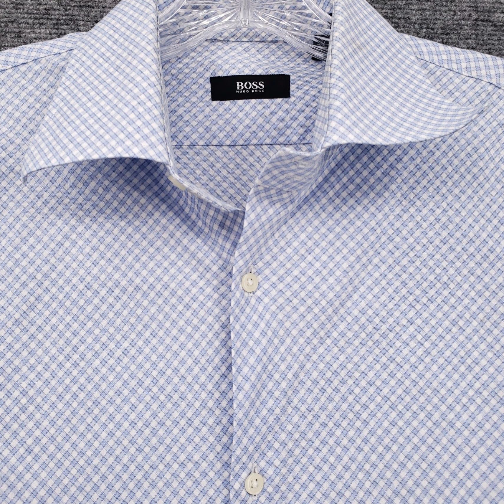 Hugo Boss HUGO BOSS Dress Shirt Mens 17 Blue Plaid Long Sleeve Button Up 100% Cotton Collared Shirt Size 17 Regular Chest 46in Business Casual Women? Mens Size 46R - 3 Thumbnail