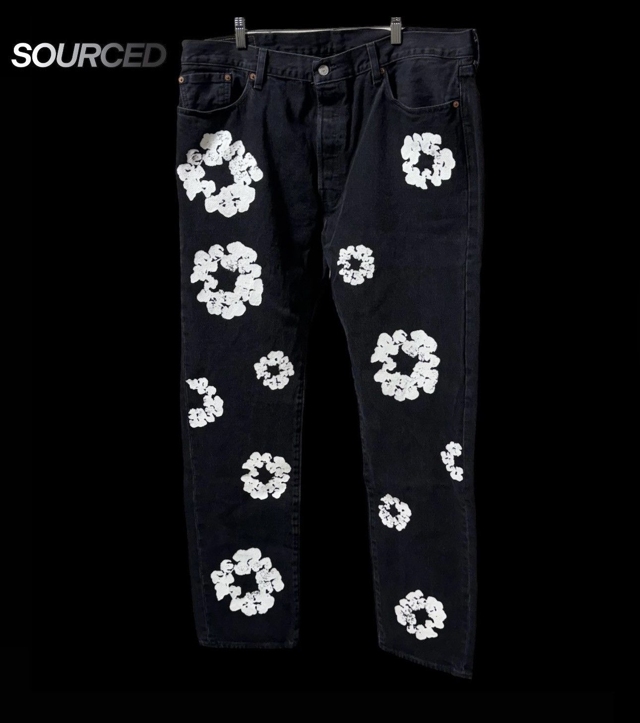 image of Denim Tears Cotton Wreath Levi Jeans Black, Men's (Size 40)