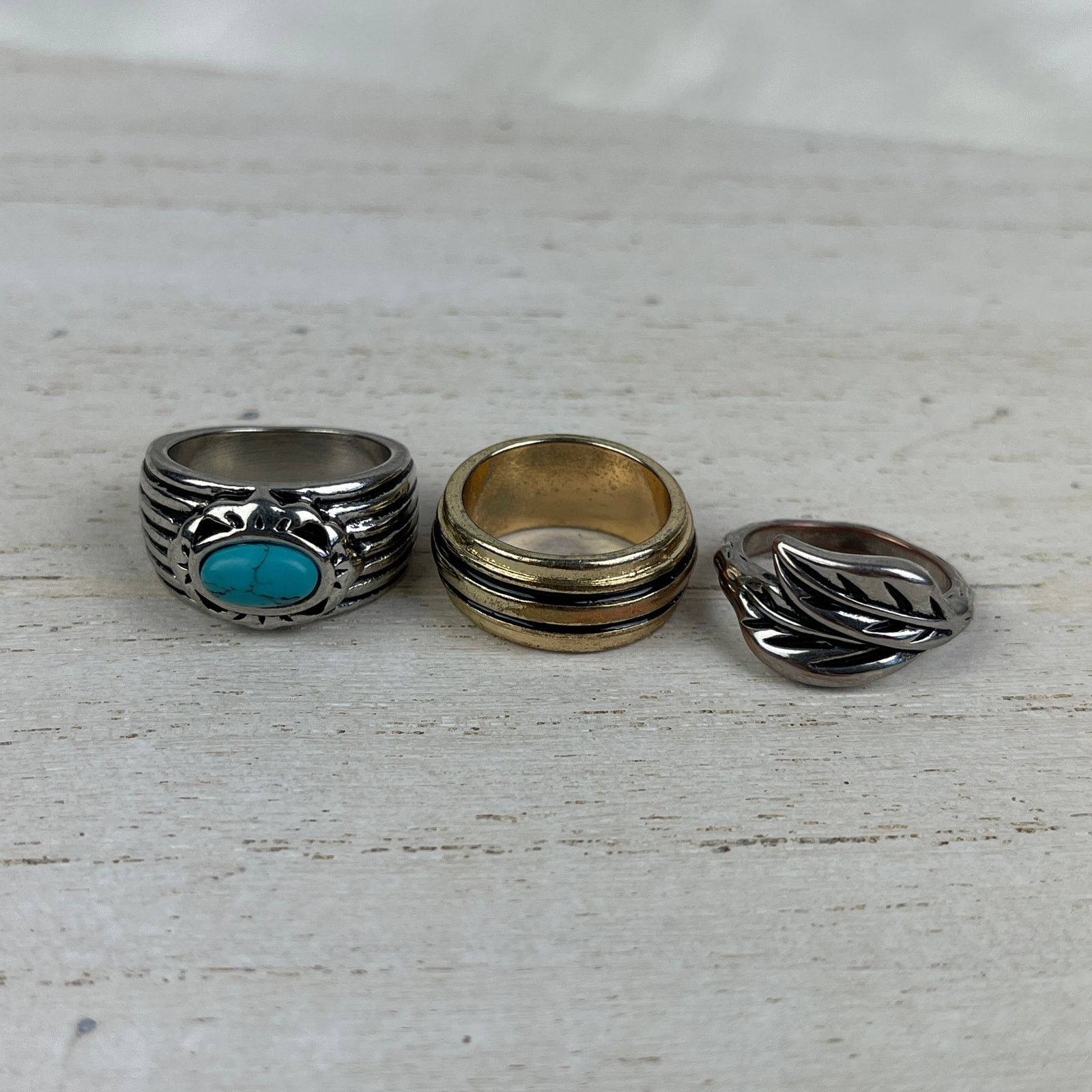Other Rings Silver Leaves Gold Black Turquoise Howlite 5.5, 6, 6.5 Size ONE SIZE - 4 Thumbnail