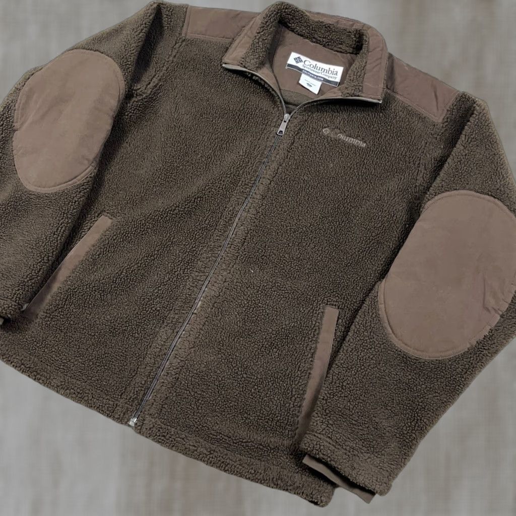 Vintage Vintage Columbia Jacket Men L Dark Brown Sherpa Fleece Elbow Pads Teddy Jacket Coat Navy Logo Zipper Pockets Folding Bottom? Size US L / EU 52-54 / 3 - 1 Thumbnail