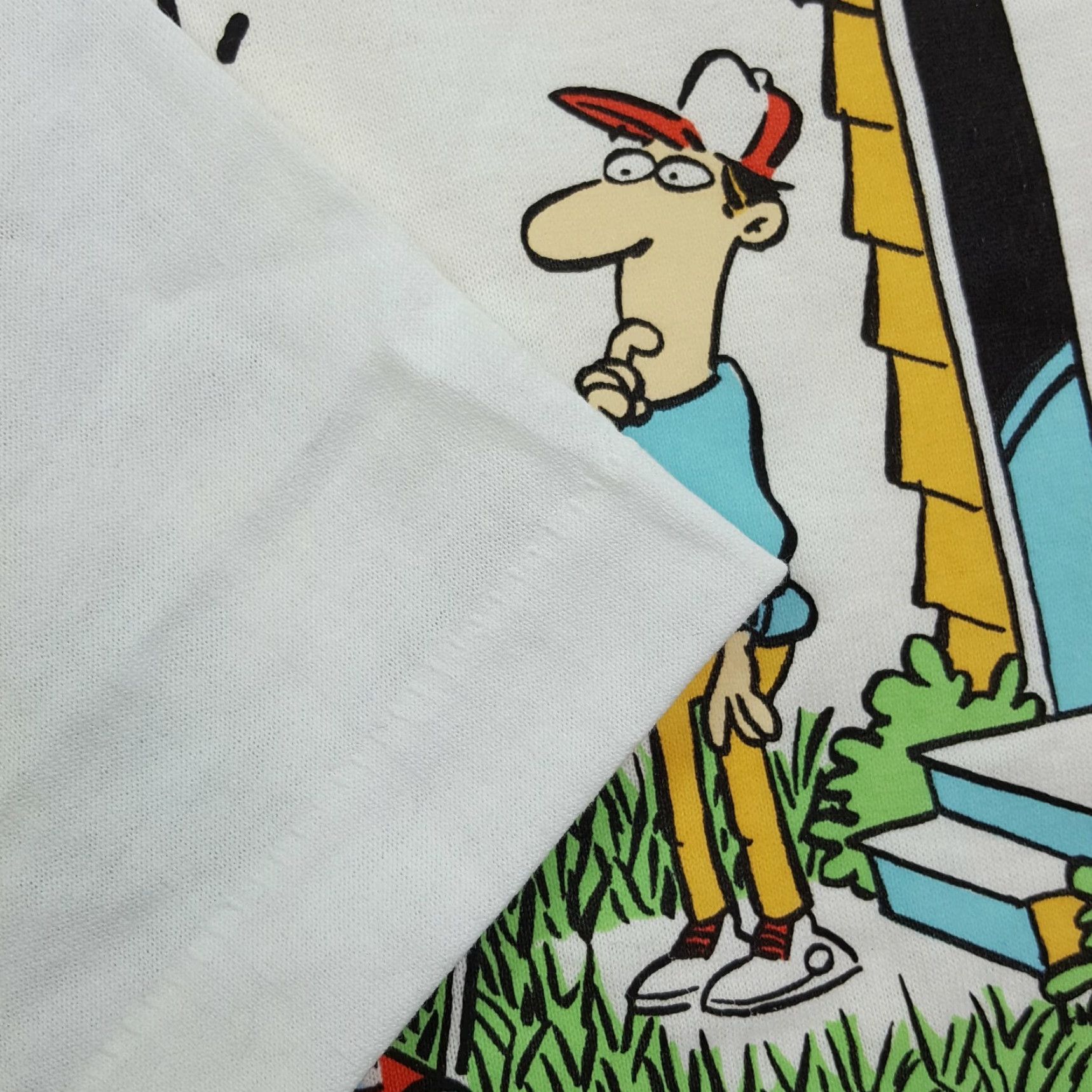 Vintage Vintage Hallmark Cards Men's Large 90s Retro Comic Lawn Mower T-Shirt White Size US L / EU 52-54 / 3 - 4 Thumbnail