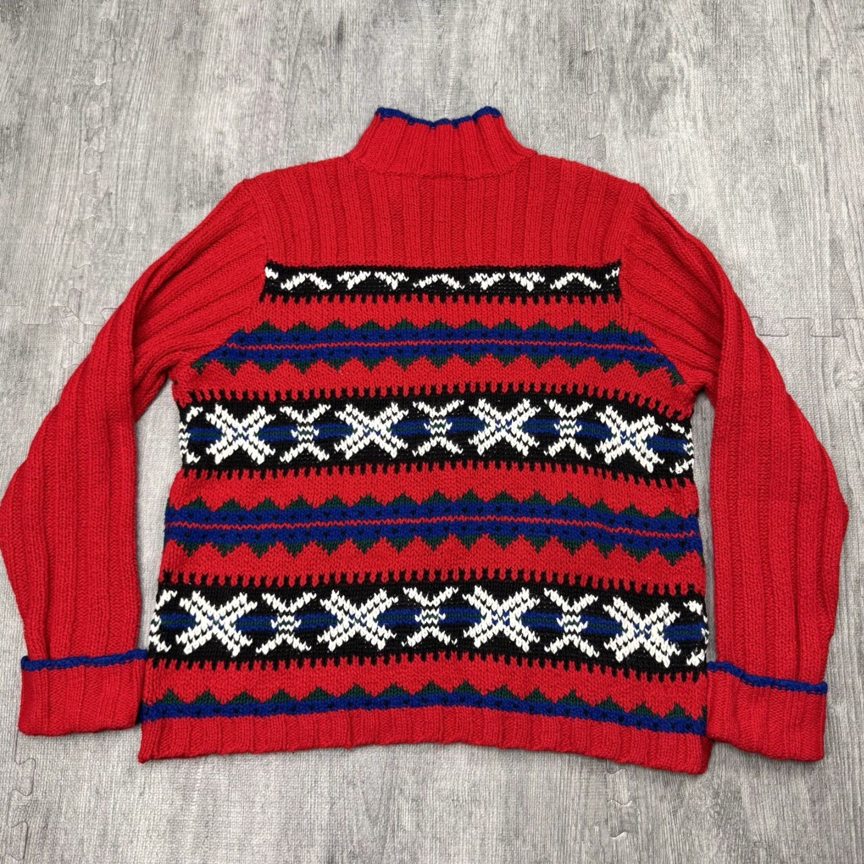 Liz Claiborne VINTAGE Liz Claiborne Chunky Knit Turtleneck Sweater Fair Isle Red Black White XL 90s Christmas Men/Women? Wait Size XL / US 12-14 / IT 48-50 - 5 Thumbnail